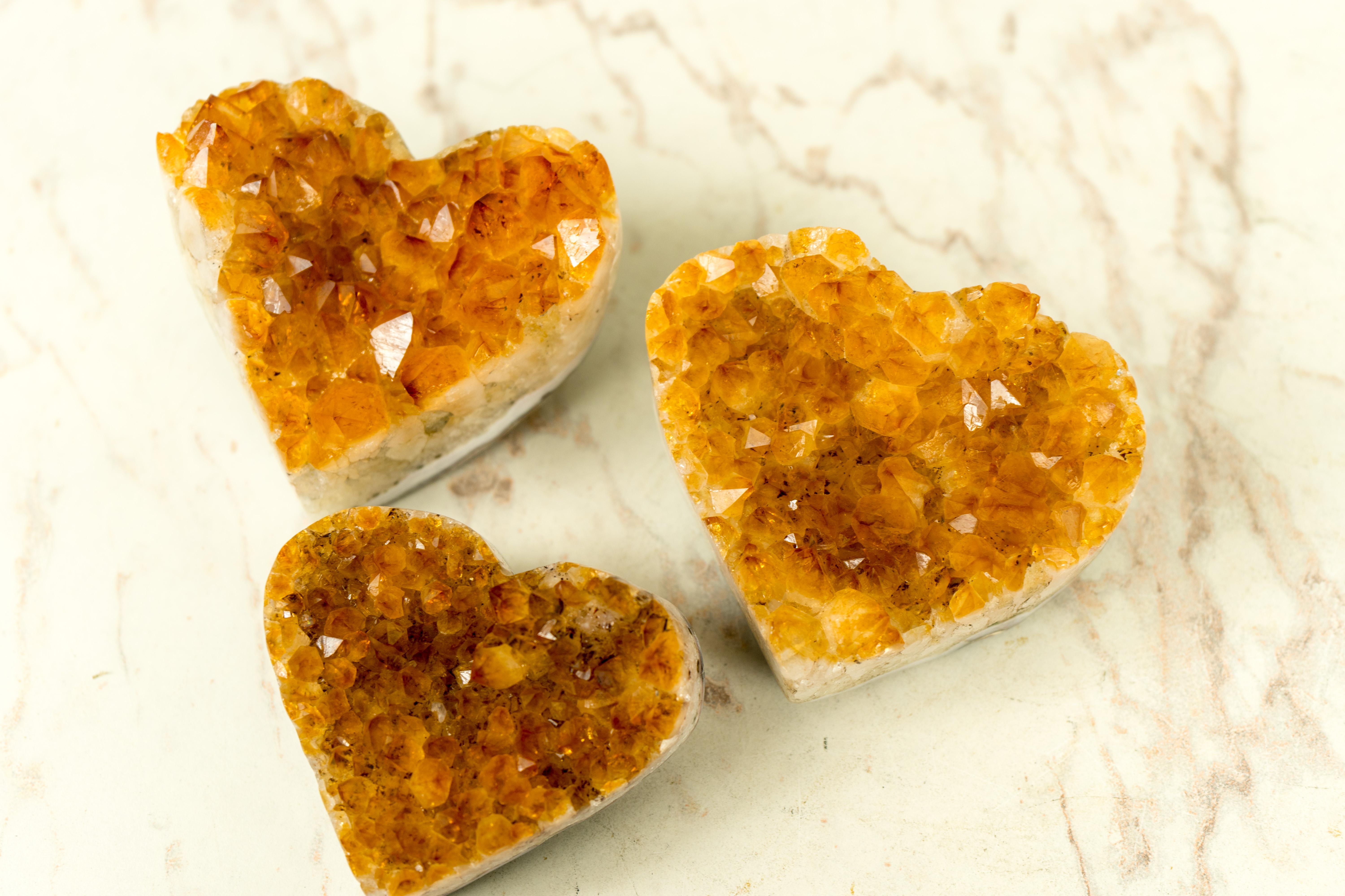 Set of 3 High-Grade Deep Orange Citrine Hearts, Natural, Crystal Decor Idea For Sale 5