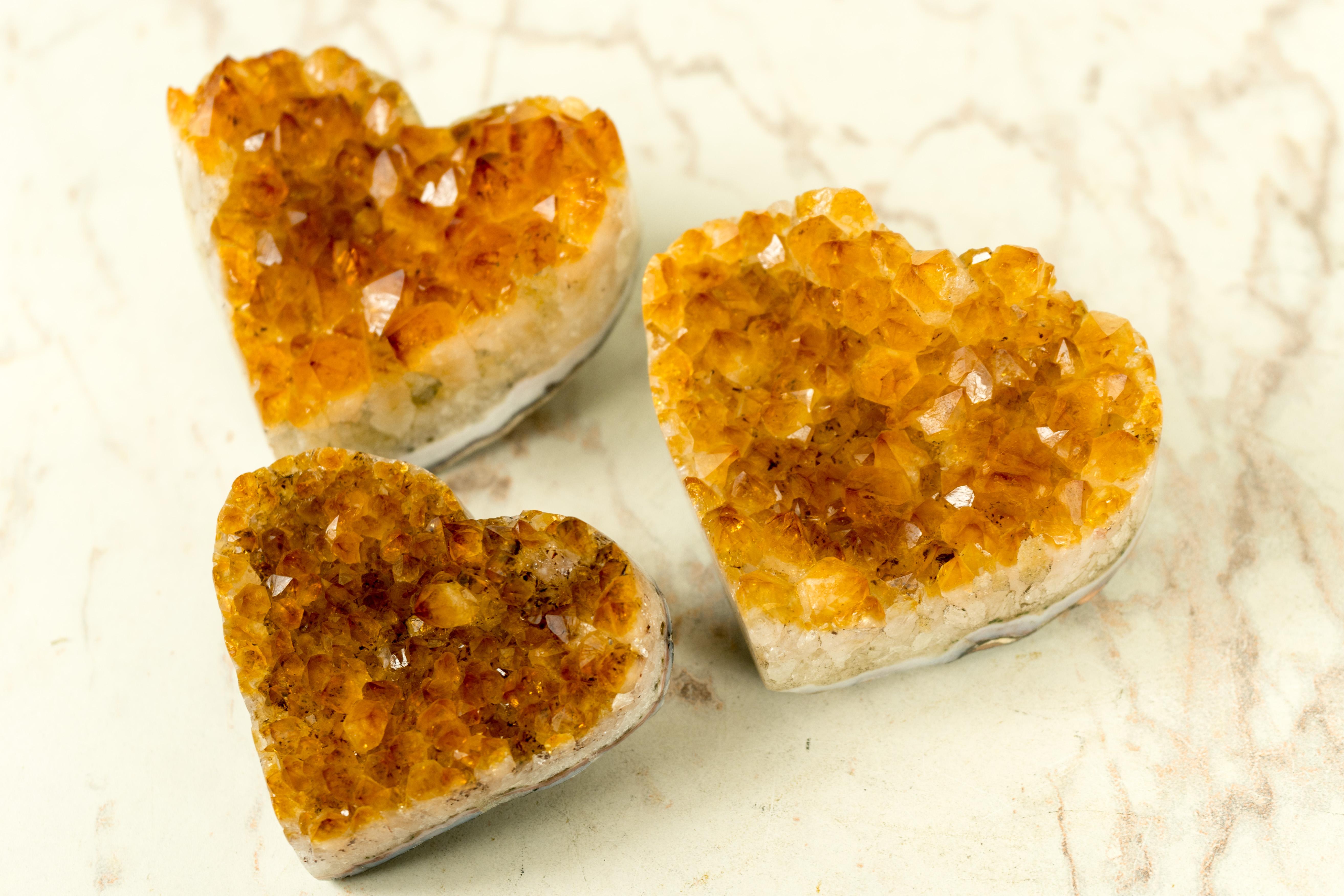 Set of 3 High-Grade Deep Orange Citrine Hearts, Natural, Crystal Decor Idea For Sale 6