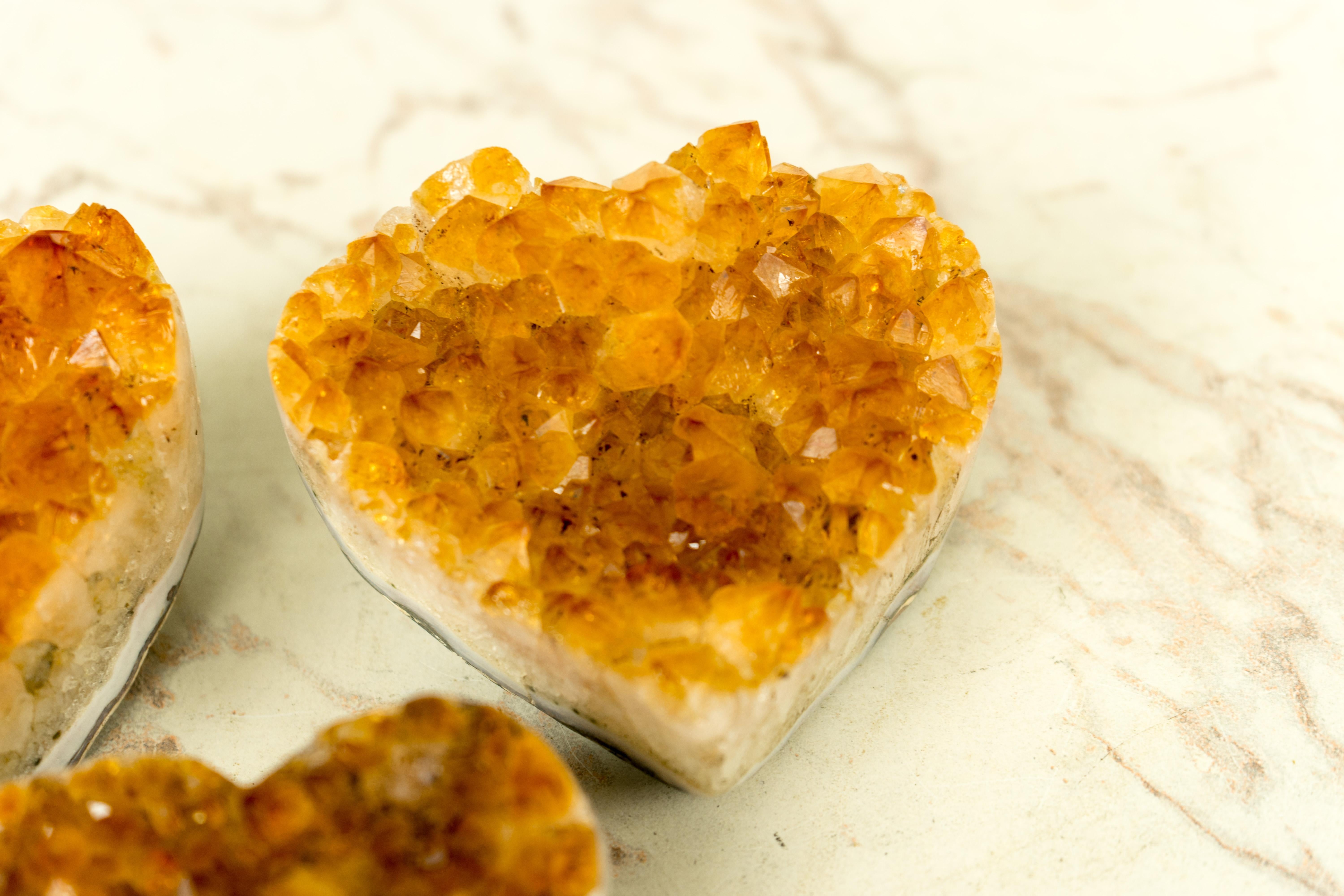 Set of 3 High-Grade Deep Orange Citrine Hearts, Natural, Crystal Decor Idea For Sale 1