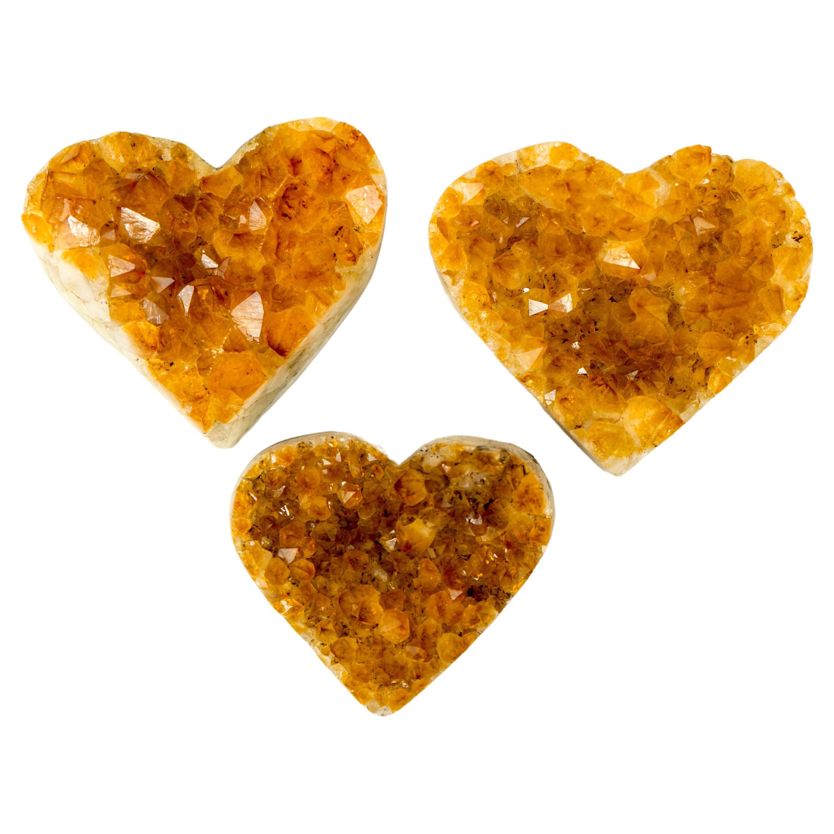Set de 3 Corazones de Citrino Naranja Profundo de Alta Calidad, Natural, Idea Decorativa de Cristal