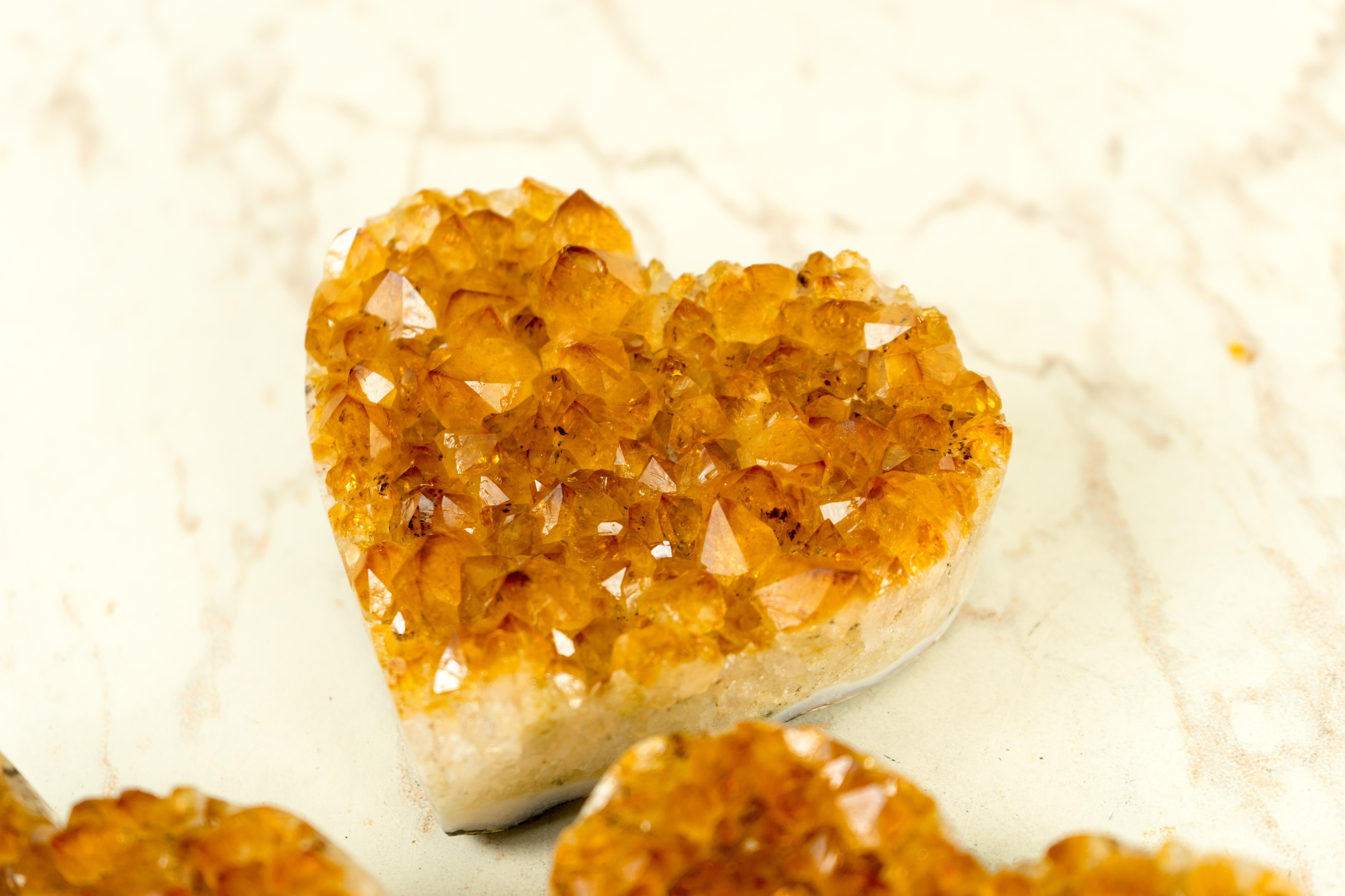 Set of 3 High-Grade Deep Orange Citrine Hearts, Natural Decorative Crystal For Sale 1