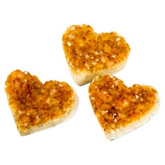 Set of 3 High-Grade Deep Orange Citrine Hearts, Natural Decorative Crystal