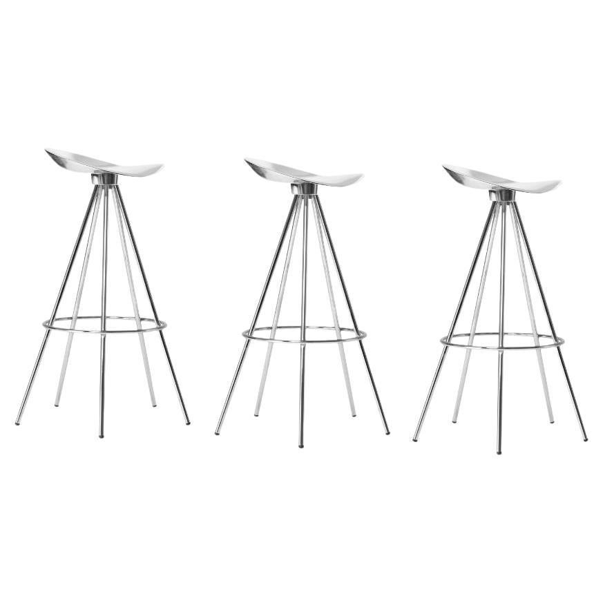 Set of 3 High Jamaica Bar Stool Aluminium Seat and Chromed Steel by Pepe Cortés