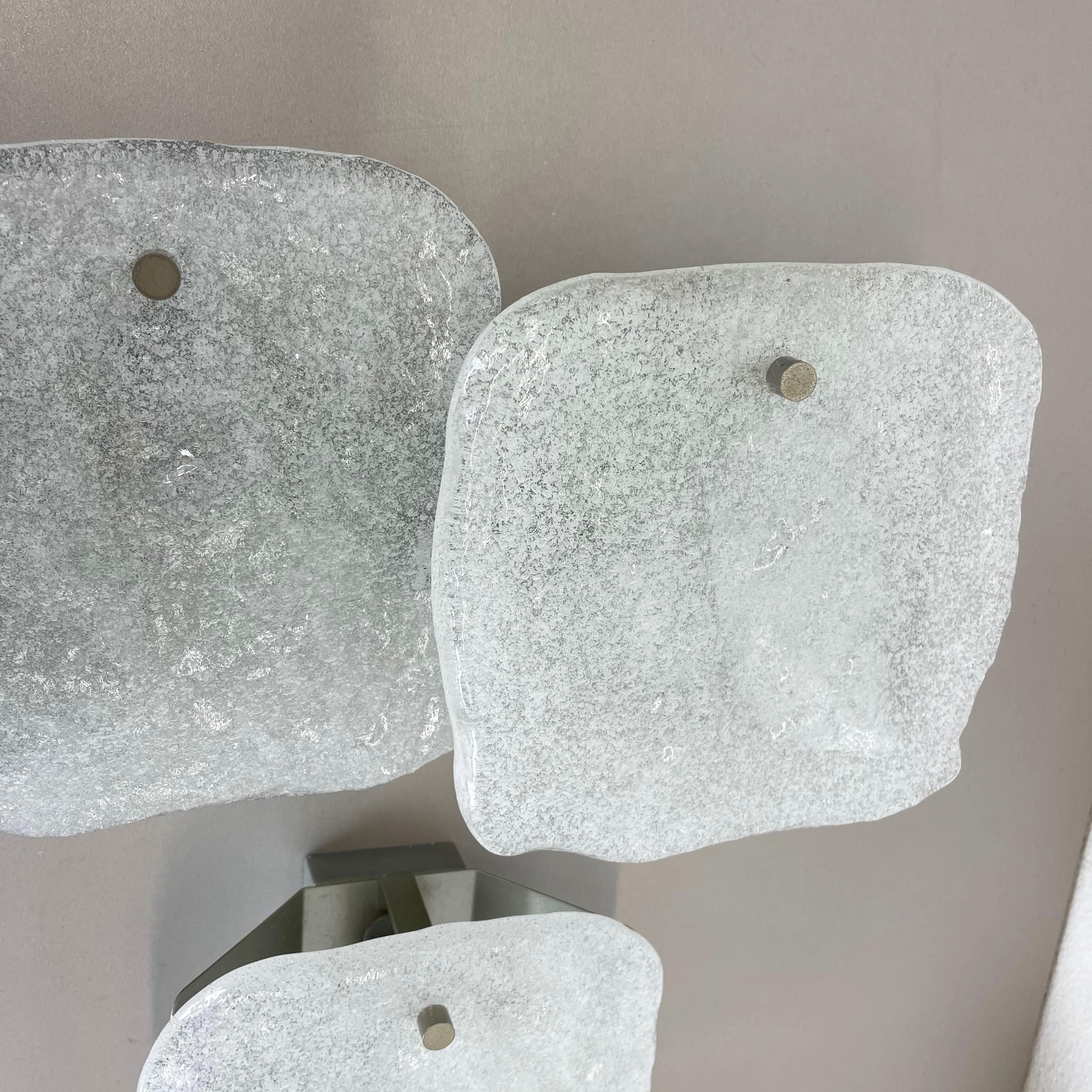 Set of 3 Hollywood Regency Ice Glass Wall Light Made by Kalmar Lights, 1960s In Good Condition For Sale In Kirchlengern, DE