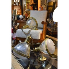 Set of 3 Holophane Prismatic Glass Pendant Lights by André Blondel, 1920s