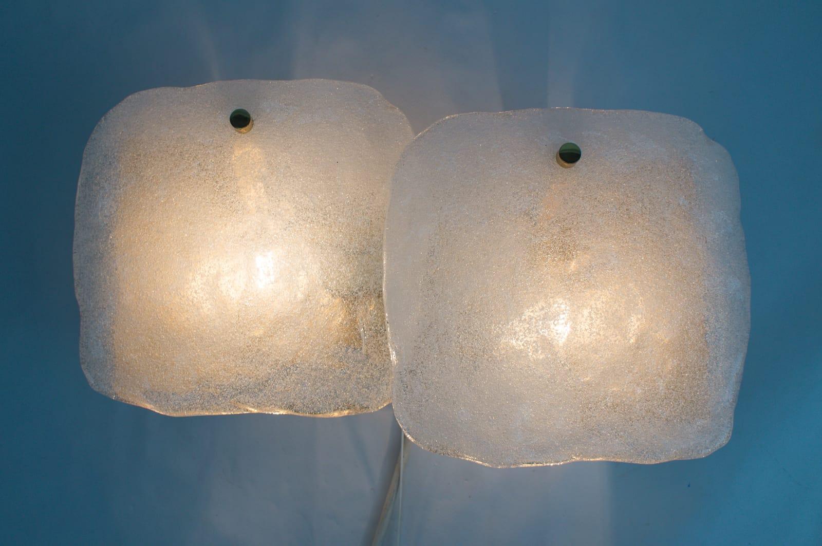 Frosted Set of 3 Ice Glass Sconces by Kalmar, Austria, 1960s