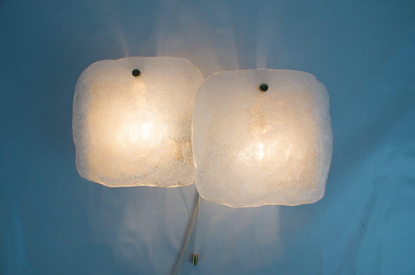 Set of 3 Ice Glass Sconces by Kalmar, Austria, 1960s In Good Condition In Nürnberg, Bayern