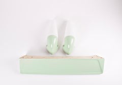 Set of 3 Ifö Sweden Green Wall Lamp Sconces + Shelf, Modern Bathroom Light 1950s