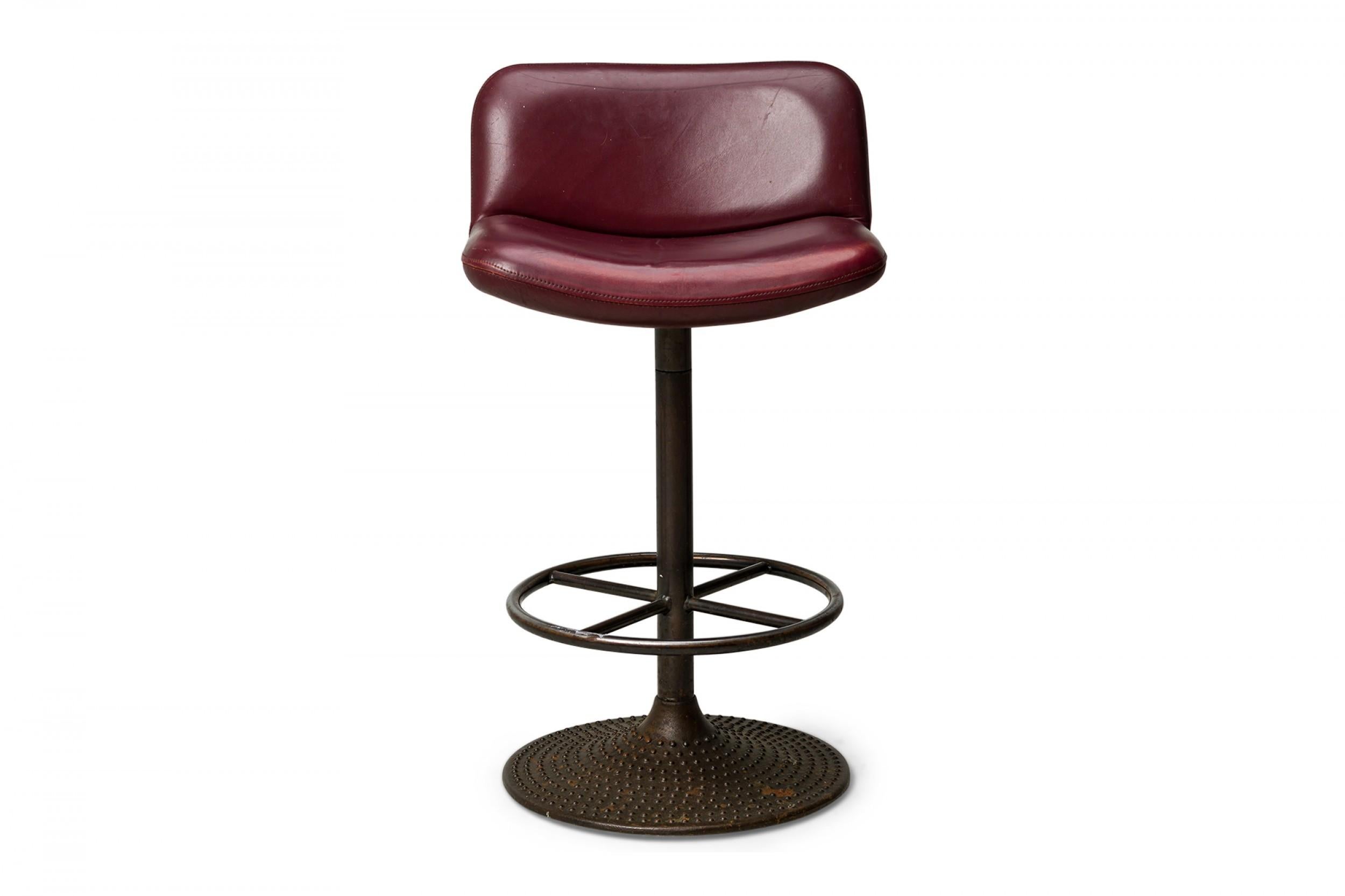 Set of 3 Mid-Century (1950/60s) finished metal and burgundy vinyl upholstered 