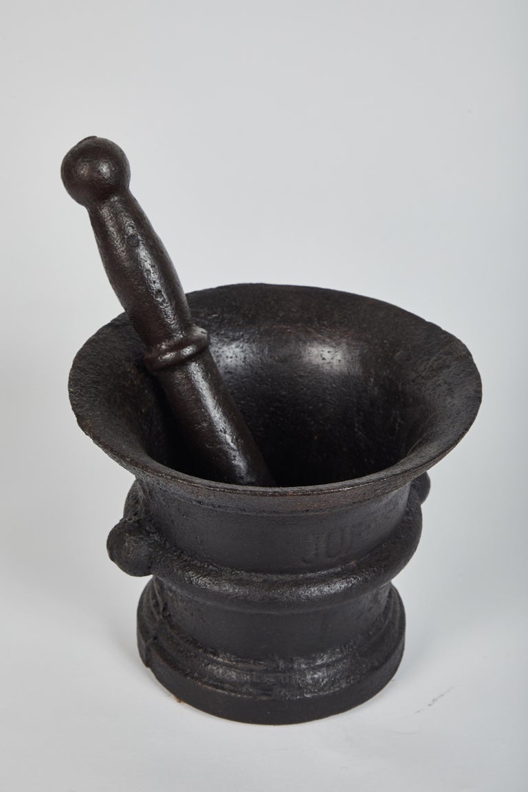 Set of 3 Indonesian  Cast Iron Mortar  and Pestle  For Sale 