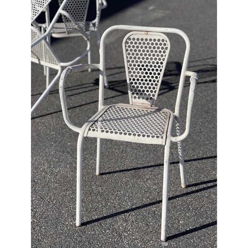 Set di 3 poltrone da bistrot industriali in metallo di Rene Malaval, Francia, 1950 In condizioni buone in vendita a Andrézieux-Bouthéon, FR