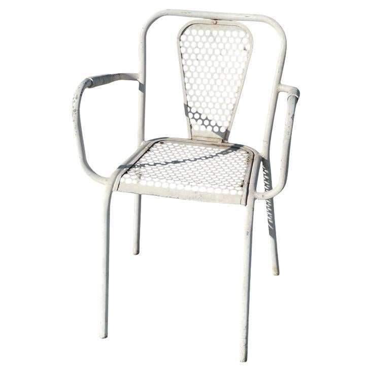 Juego de 3 sillones industriales de metal de Rene Malaval, Francia, 1950
