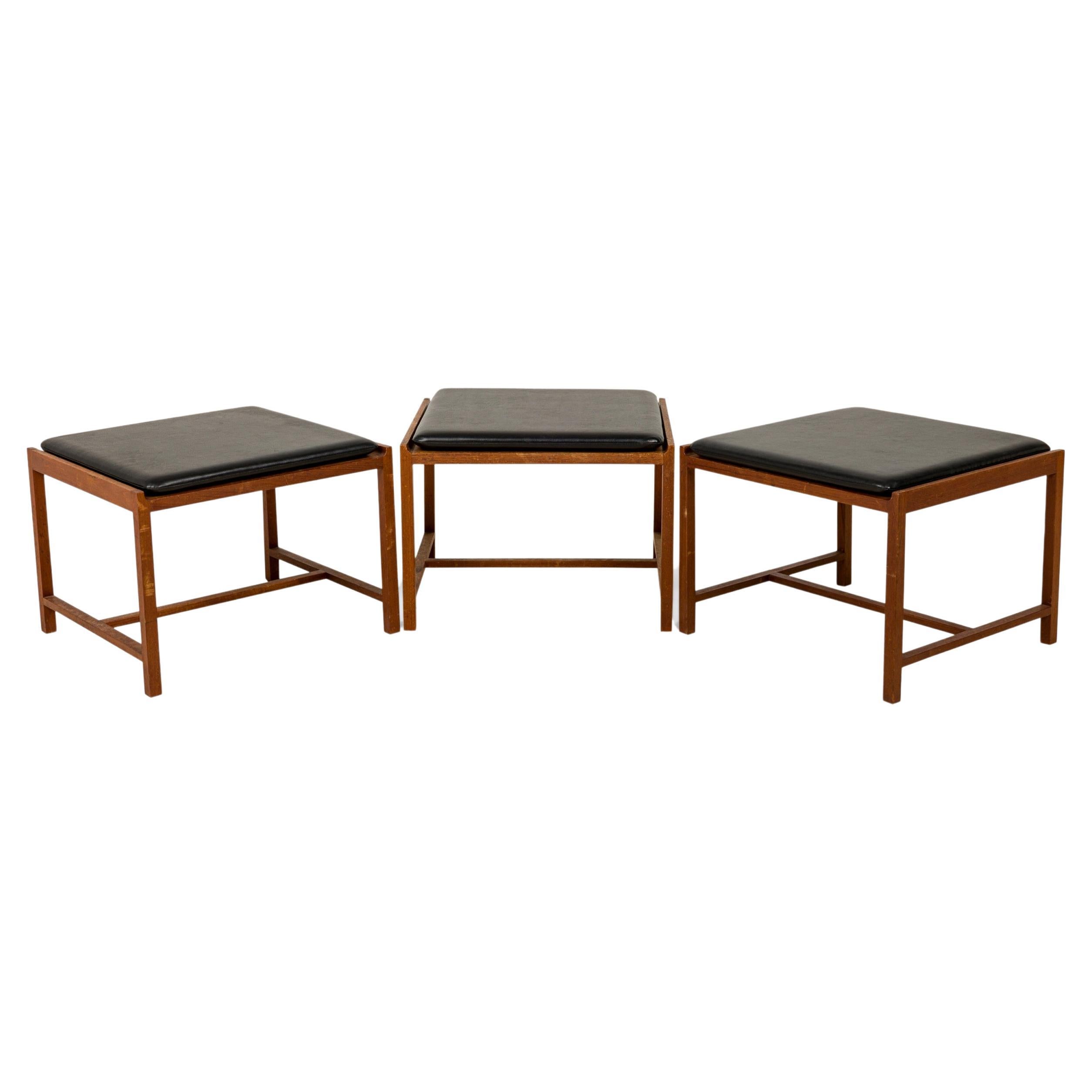 Set of 3 Ingmar Relling / Brothers Bindeim Norwegian Leather and Walnut Stools