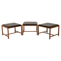 Set of 3 Ingmar Relling / Brothers Bindeim Norwegian Leather and Walnut Stools