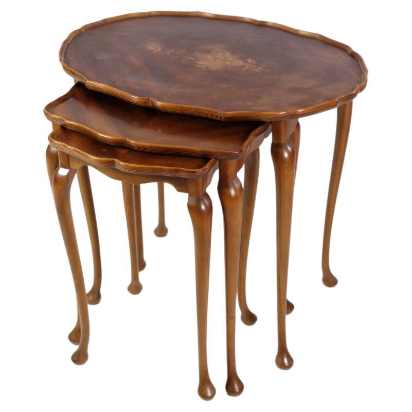 Set Of 3 Insert Tables With Neo-Rococo-style Marquetry From 1960s For Sale