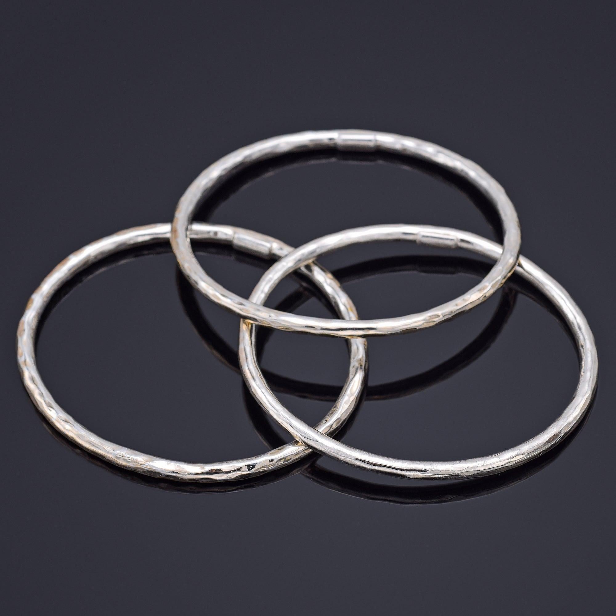 Ensemble de 3 bracelets jonc Ippolita Fatto A Mano en argent sterling martelé 58.6G Bon état - En vente à New York, NY
