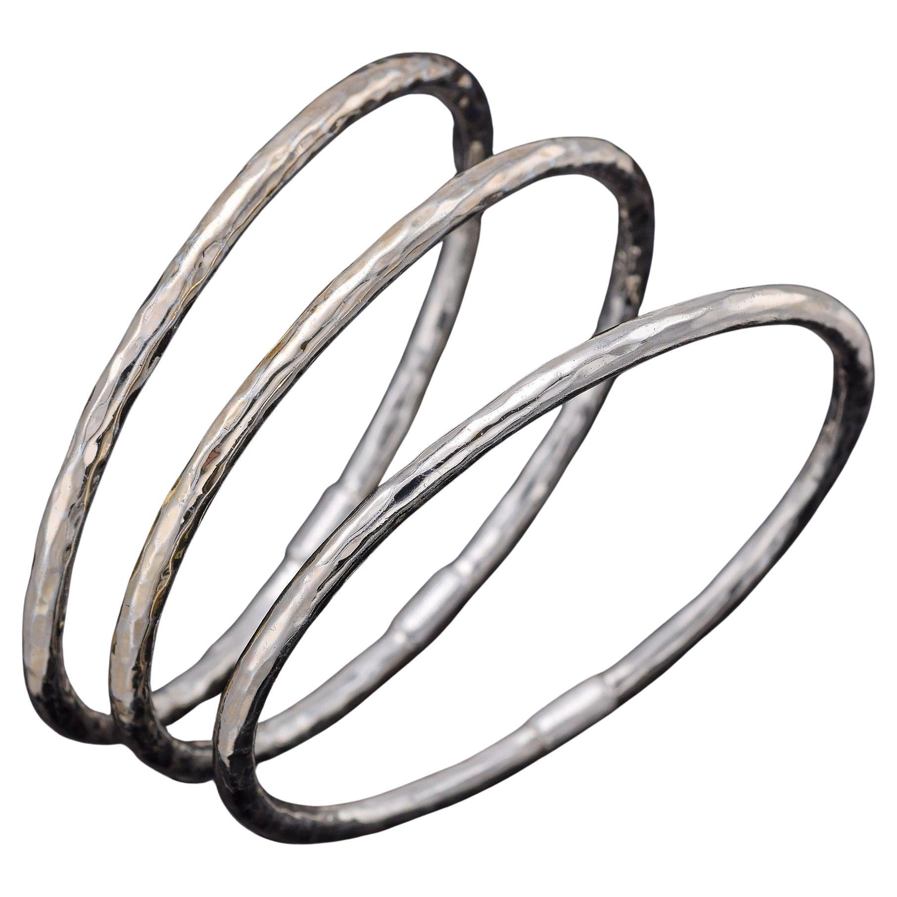 Set of 3 Ippolita Fatto A Mano Sterling Silver Hammered Bangle Bracelets 58.6G