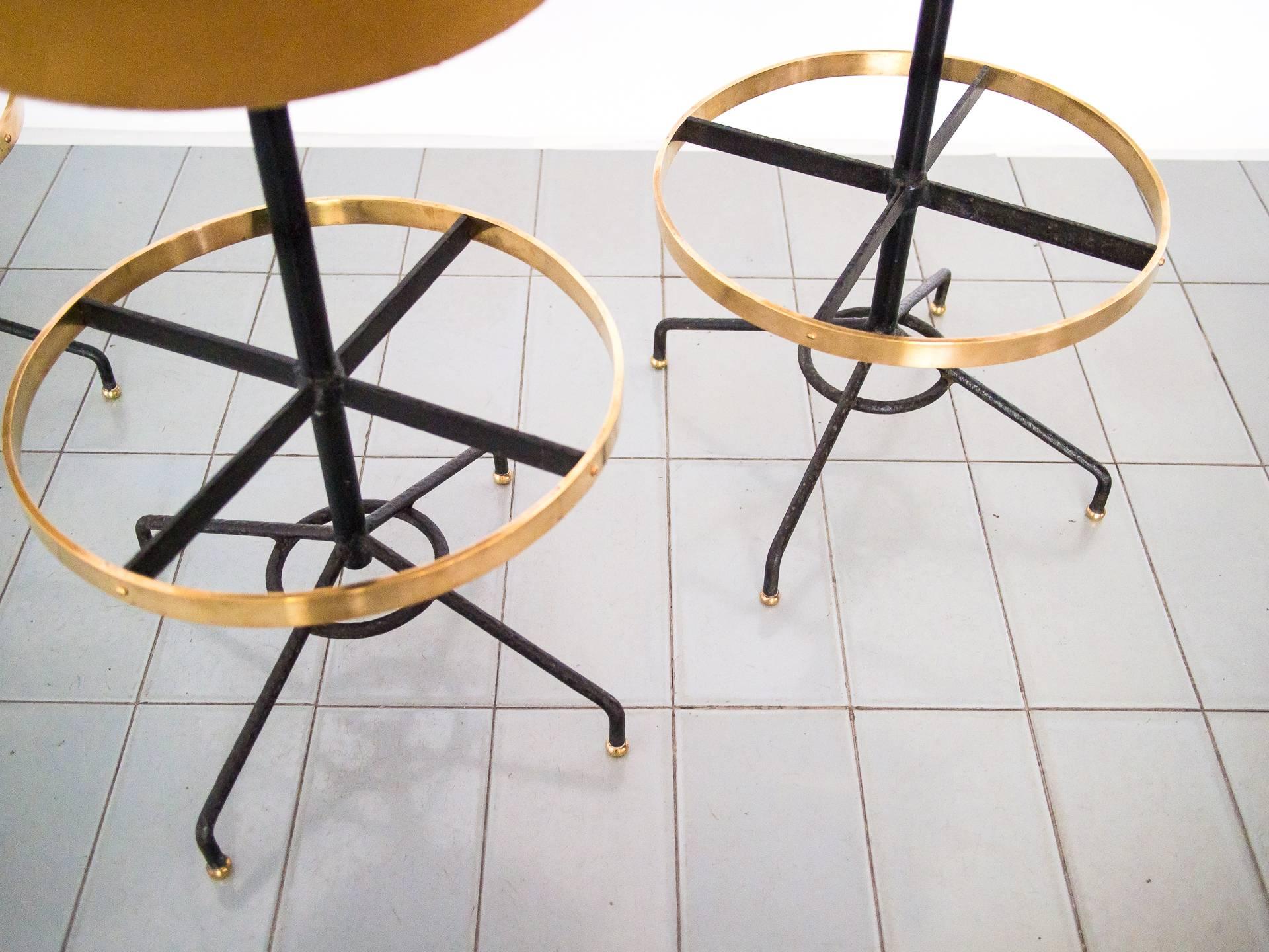 Set of Three Bar Stools in Iron and Brass by Acácio Gil Borsoi, Brazil, 1950's 1