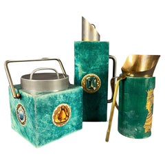 Set of 3 Italian 1960s Aldo Tura Goatskin And Brass Barware