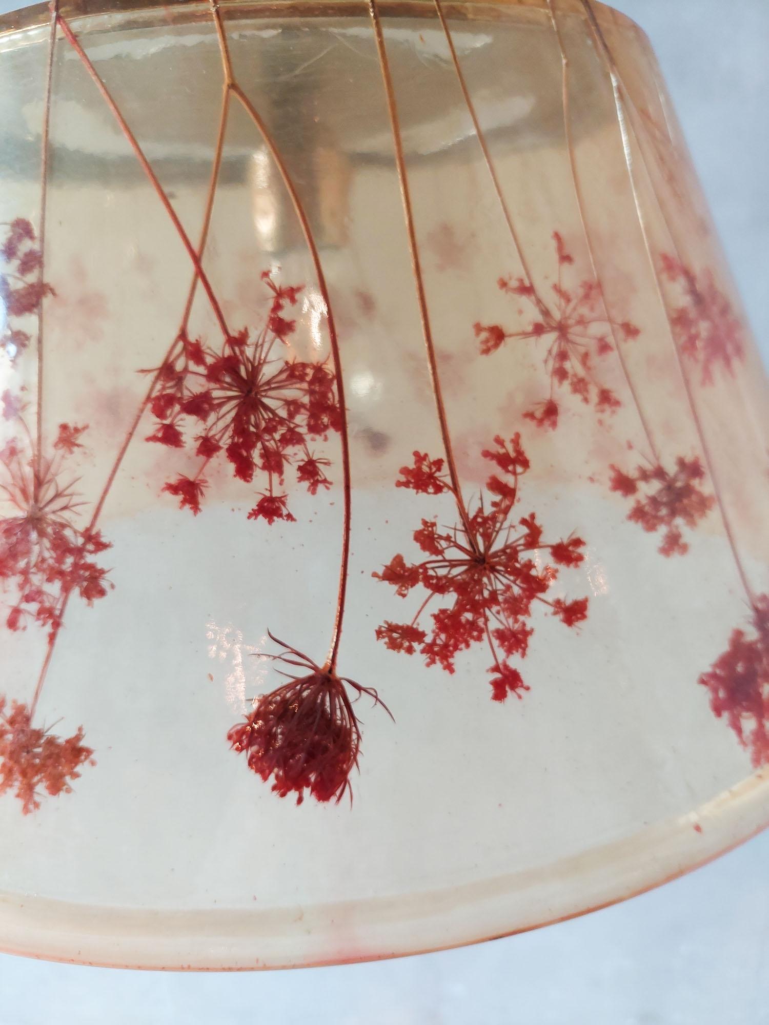 Set of 3 Italian 70s Resin with Leaves hanging Lights in the style of Crespi For Sale 10
