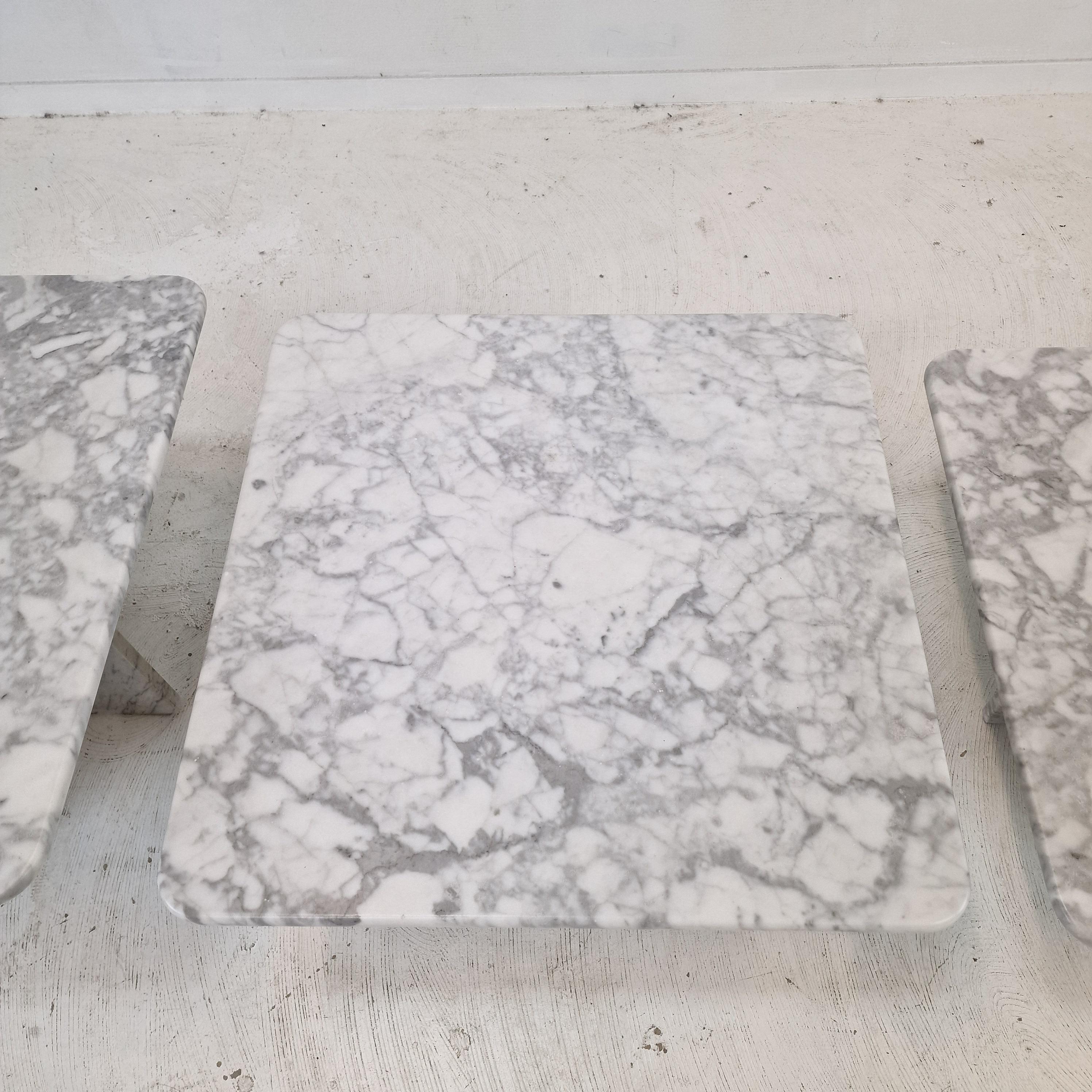 Set of 3 Italian Bianco Carrara Marble Coffee or Side Tables, 1980s For Sale 5