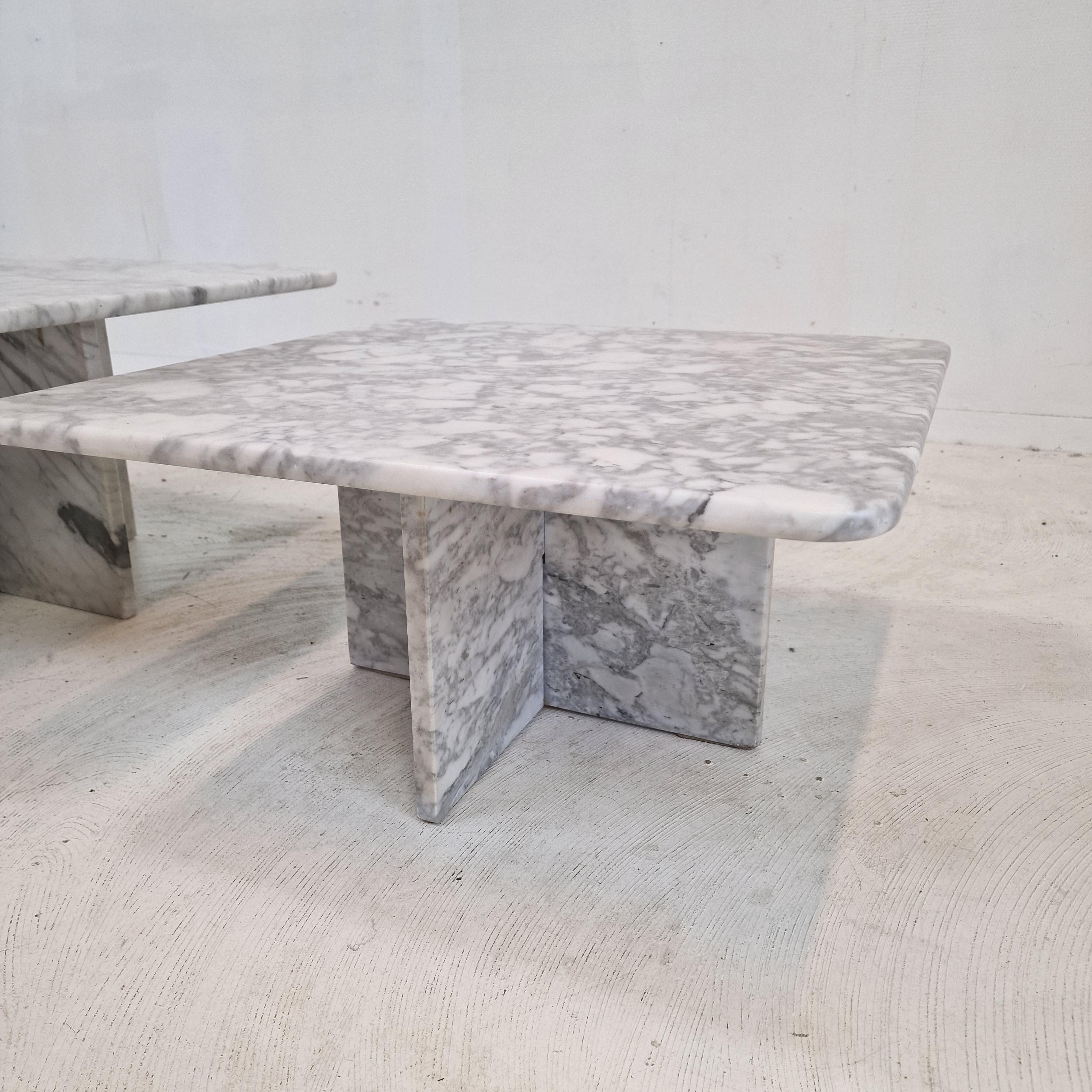 Set of 3 Italian Bianco Carrara Marble Coffee or Side Tables, 1980s For Sale 7