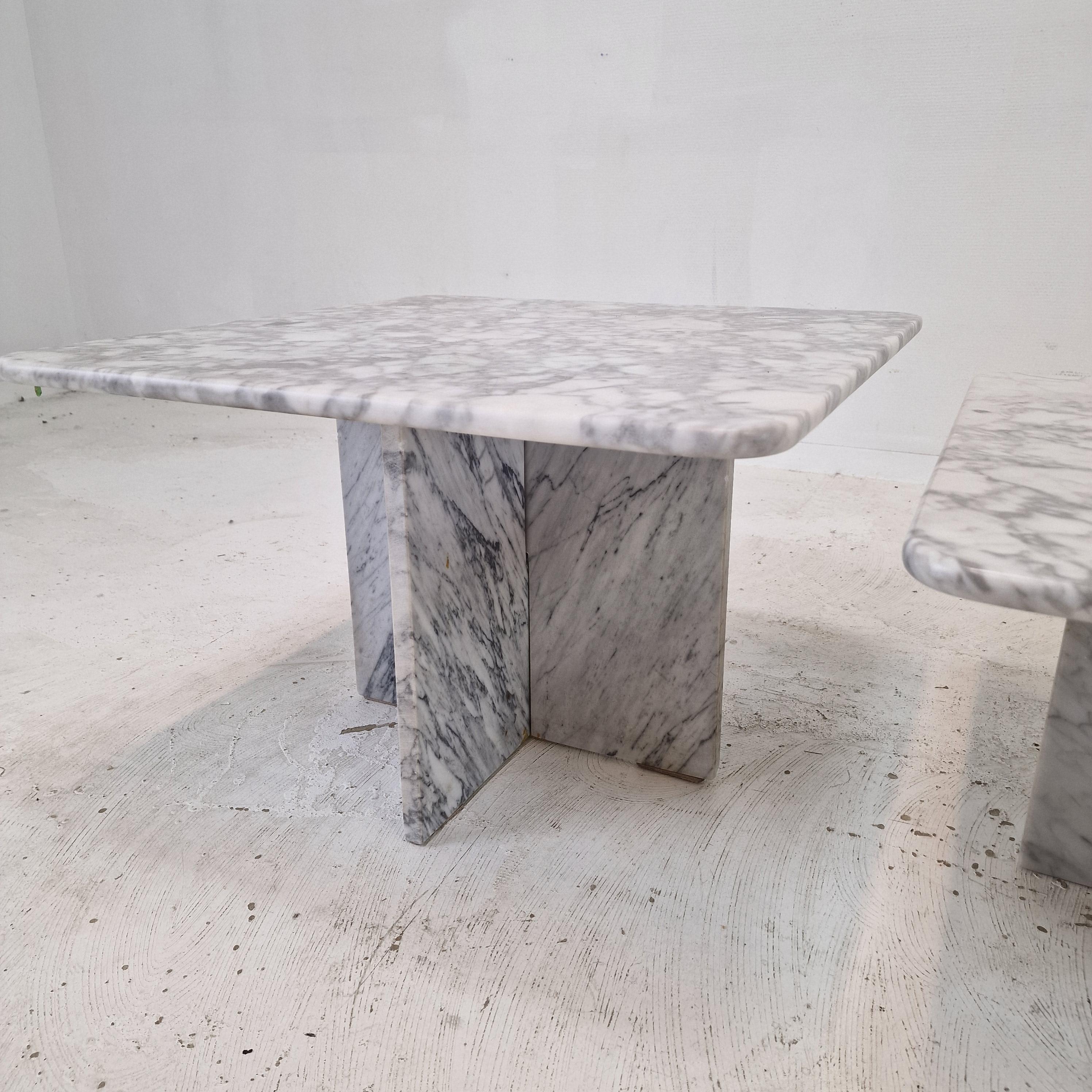 Set of 3 Italian Bianco Carrara Marble Coffee or Side Tables, 1980s For Sale 9