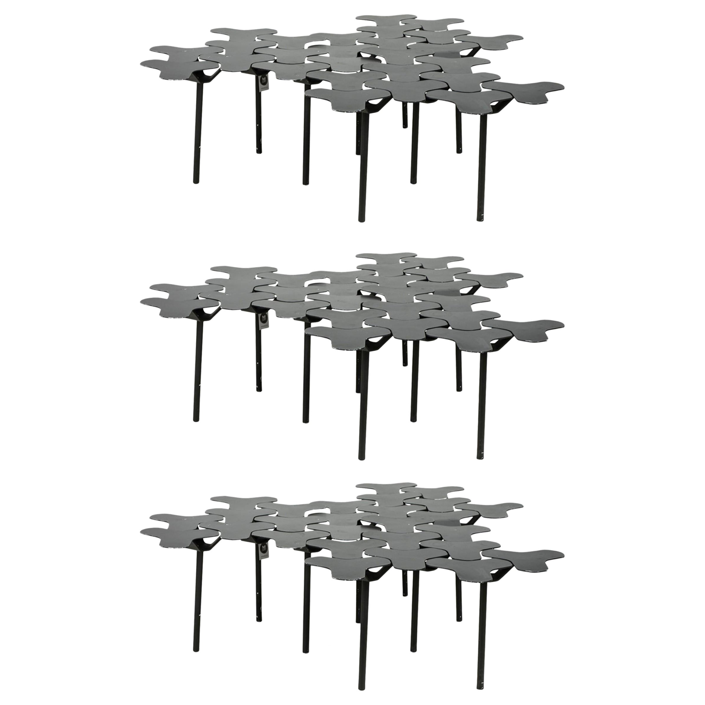 Set of 3 Italian Black Painted Side Tables / Interlocking Coffee Table For Sale