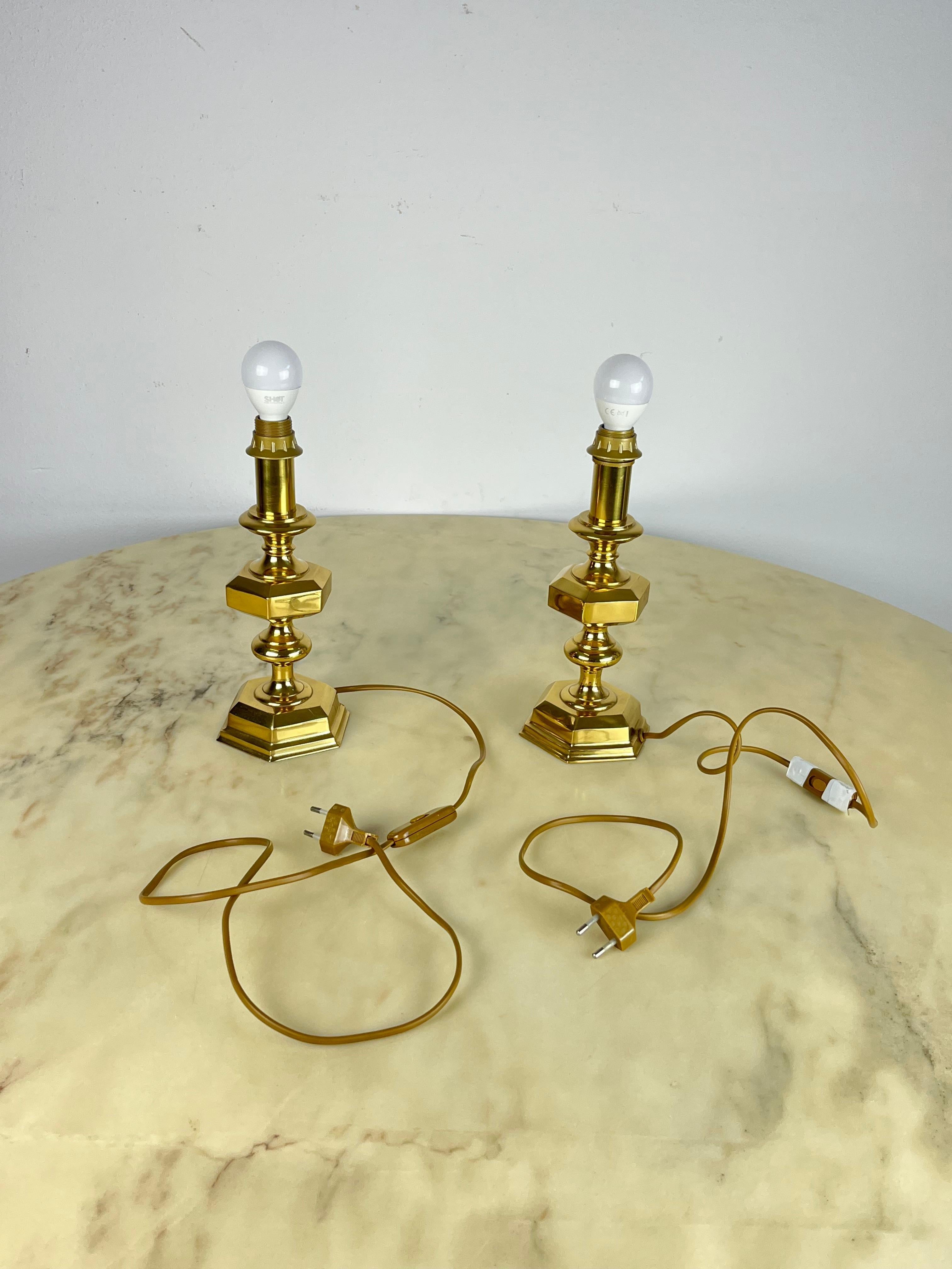 Set of 3 Italian Brass Table Lamps, 1980s For Sale 7