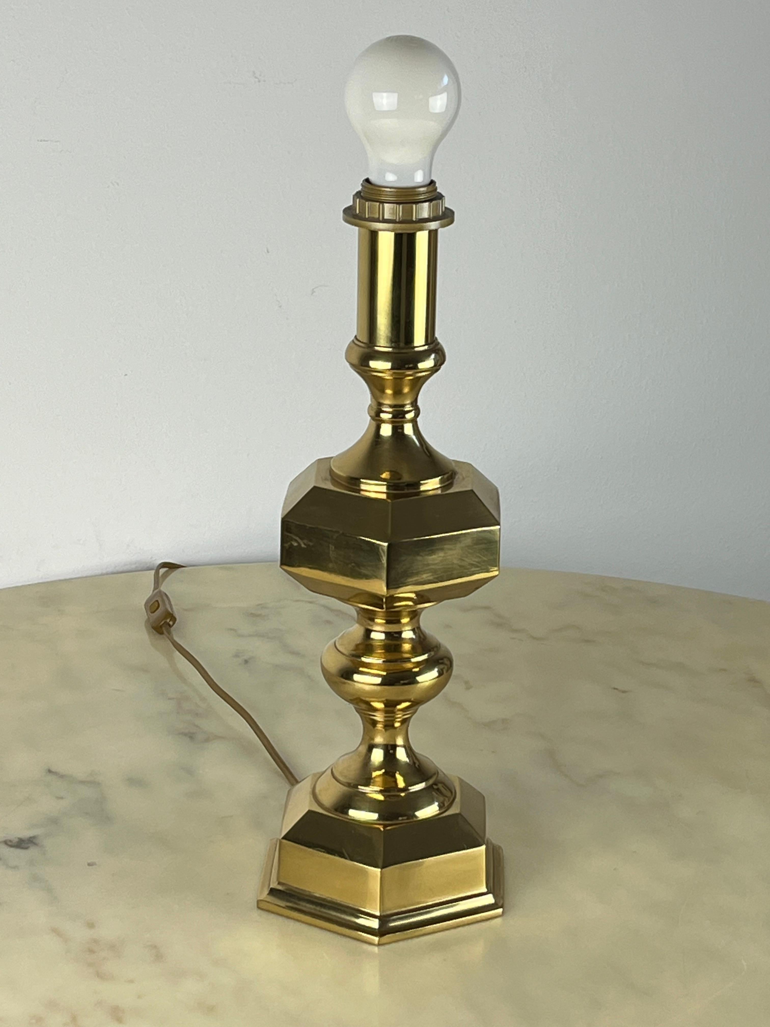 Set of 3 Italian Brass Table Lamps, 1980s For Sale 10
