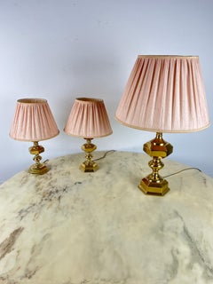 Set of 3 Italian Brass Table Lamps, 1980s