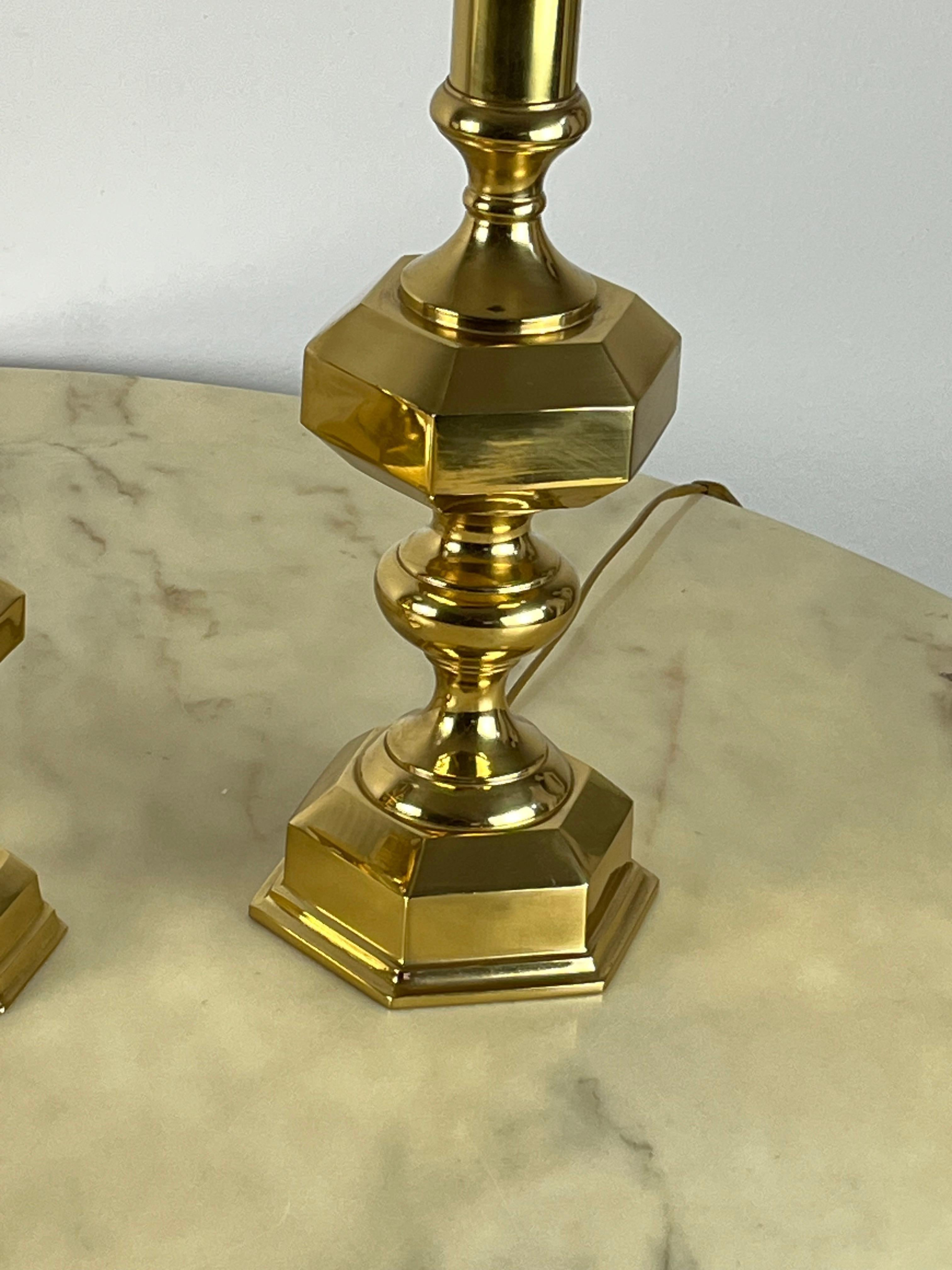 Other Set of 3 Italian Brass Table Lamps, 1980s For Sale