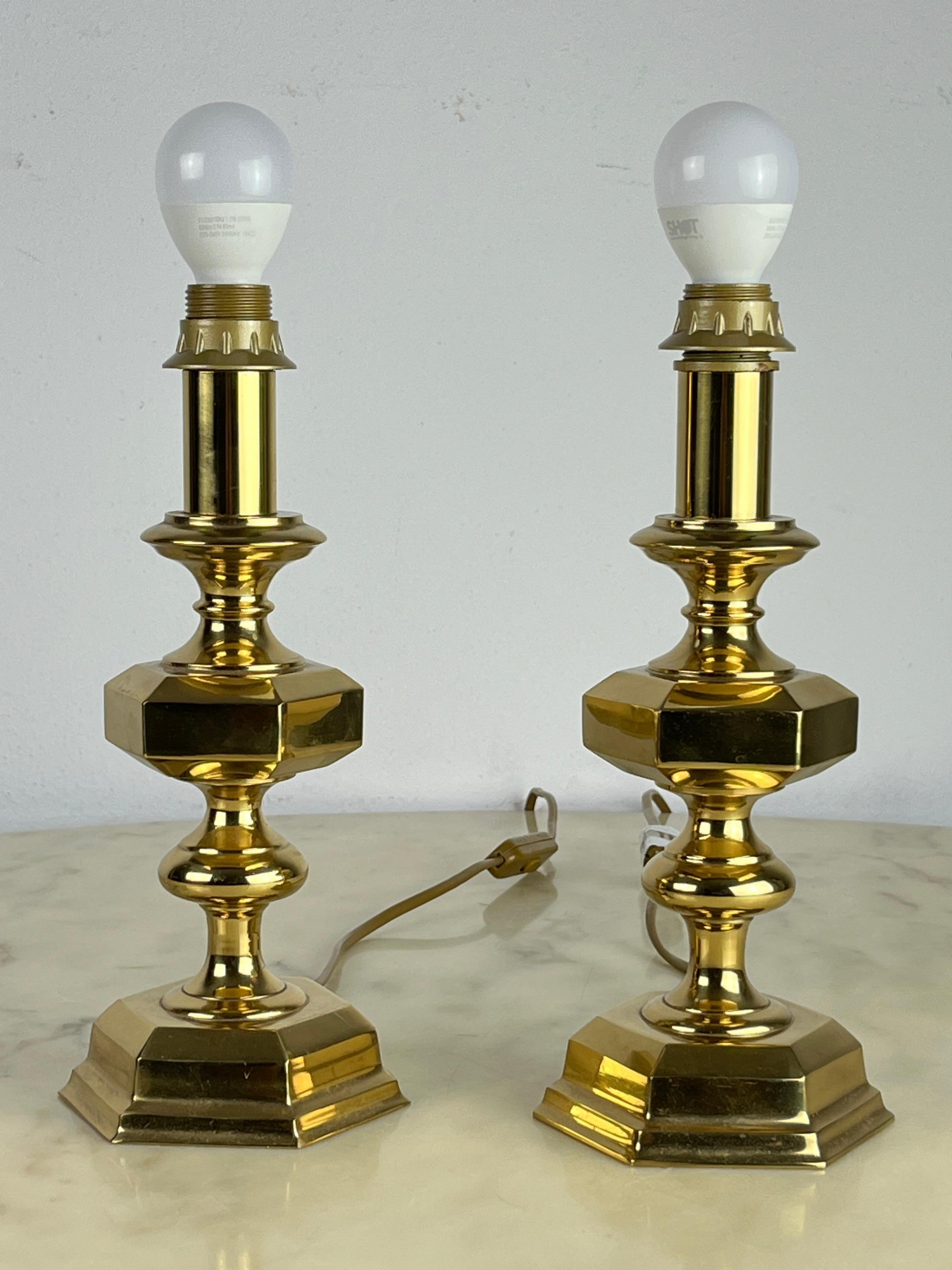 Late 20th Century Set of 3 Italian Brass Table Lamps, 1980s For Sale