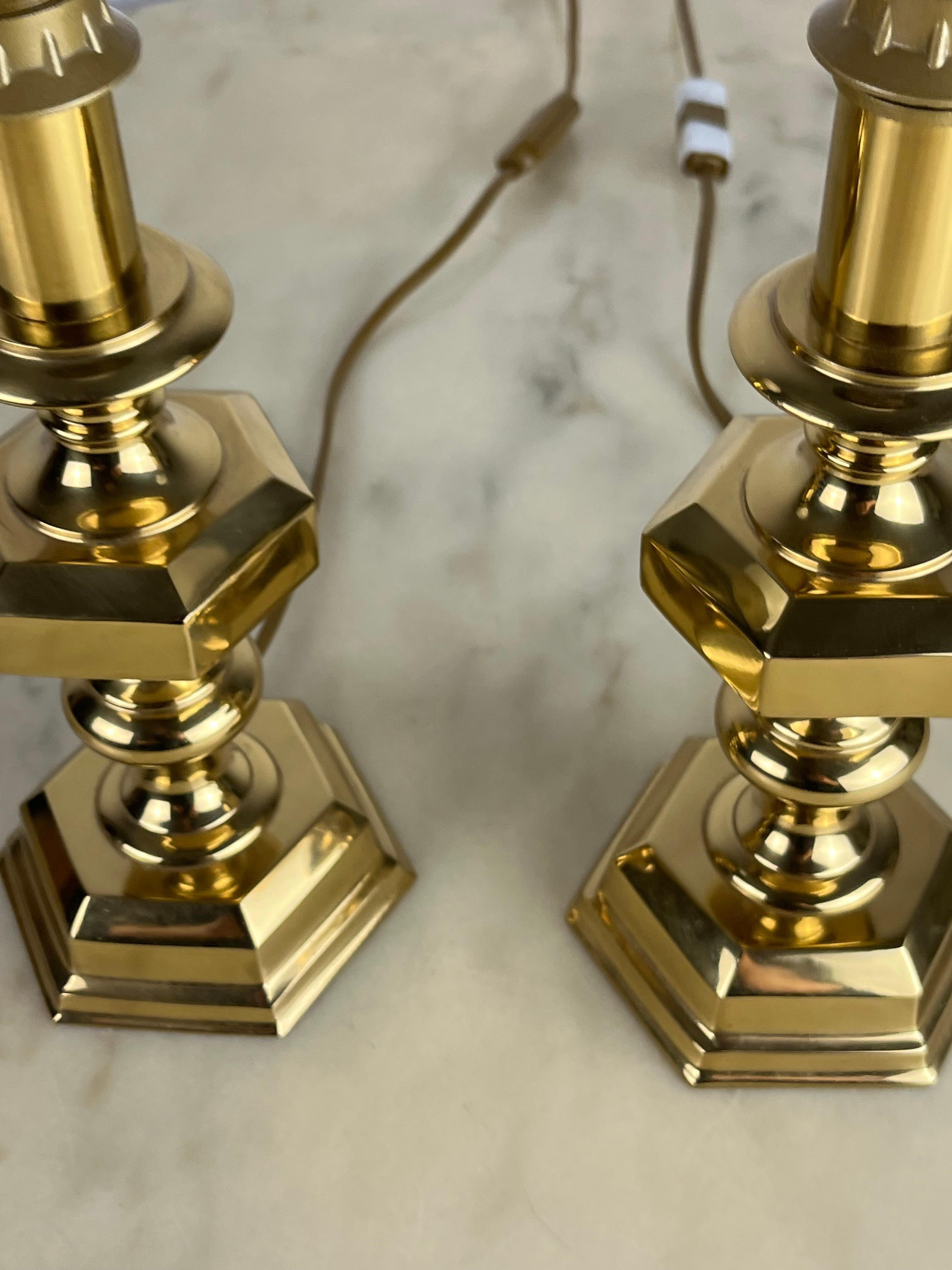 Set of 3 Italian Brass Table Lamps, 1980s For Sale 1