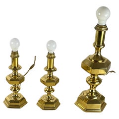 Set of 3 Italian Brass Table Lamps, 1980s