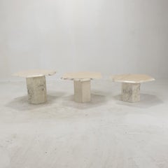 Ensemble de 3 tables d'appoint italiennes en marbre de Carrare, années 1980
