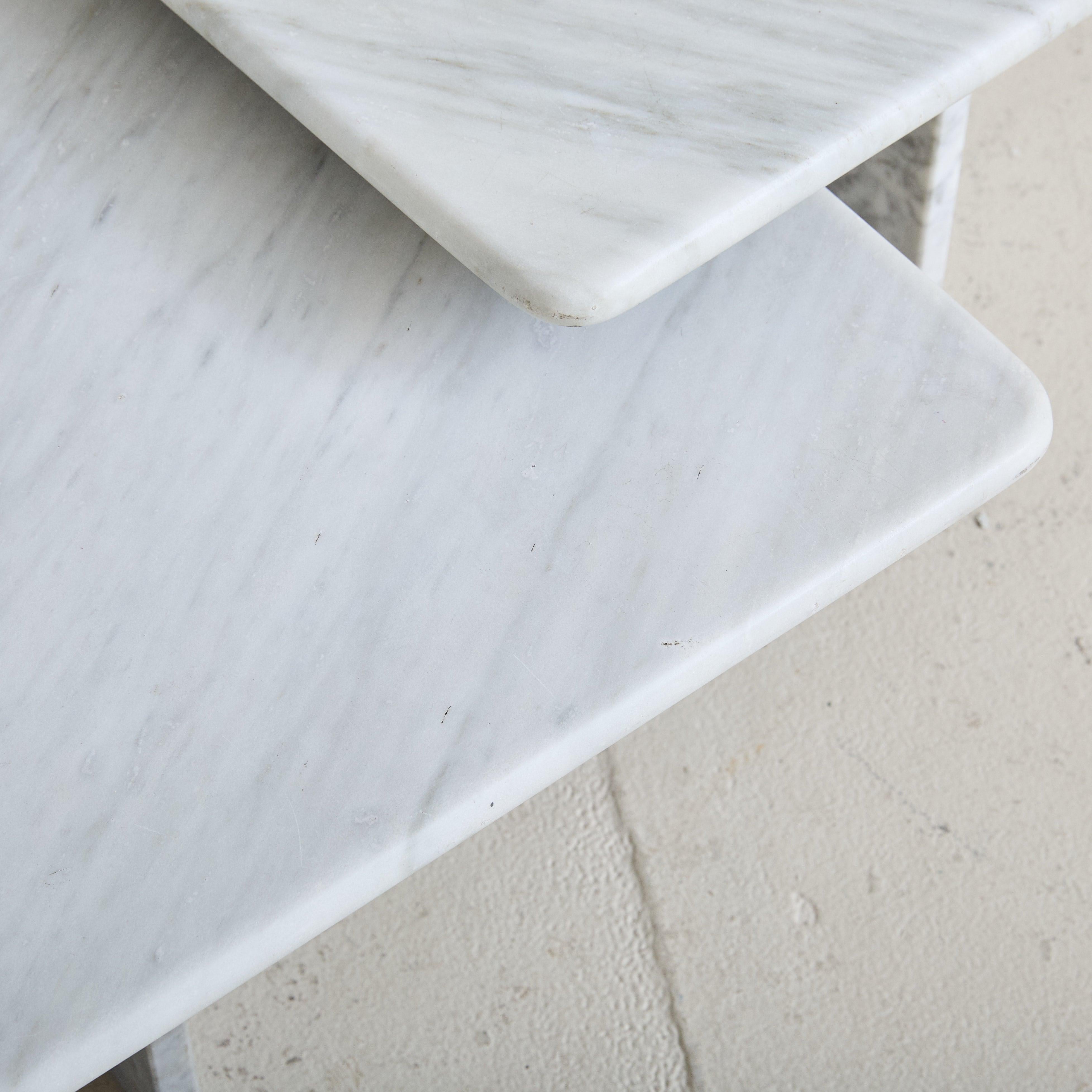 Set of 3 Italian Carrera Marble Nesting Coffee or Side Tables, 1970s For Sale 2