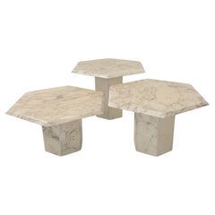 Set of 3 Italian Carrara Marble Side Tables, 1980s