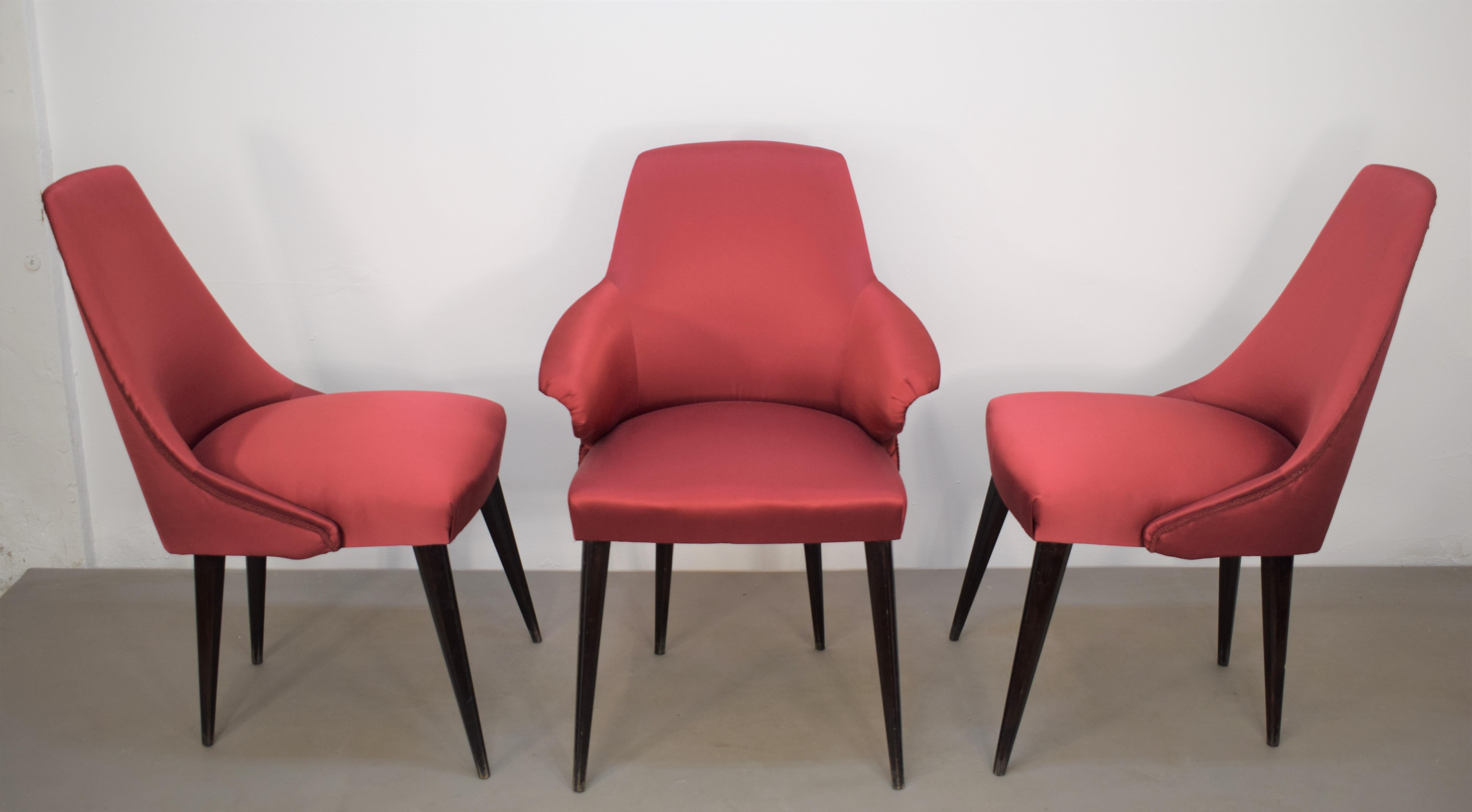 Mid-Century Modern Set of 3 Italian Chairs, Osvaldo Borsani Style, 1960s For Sale
