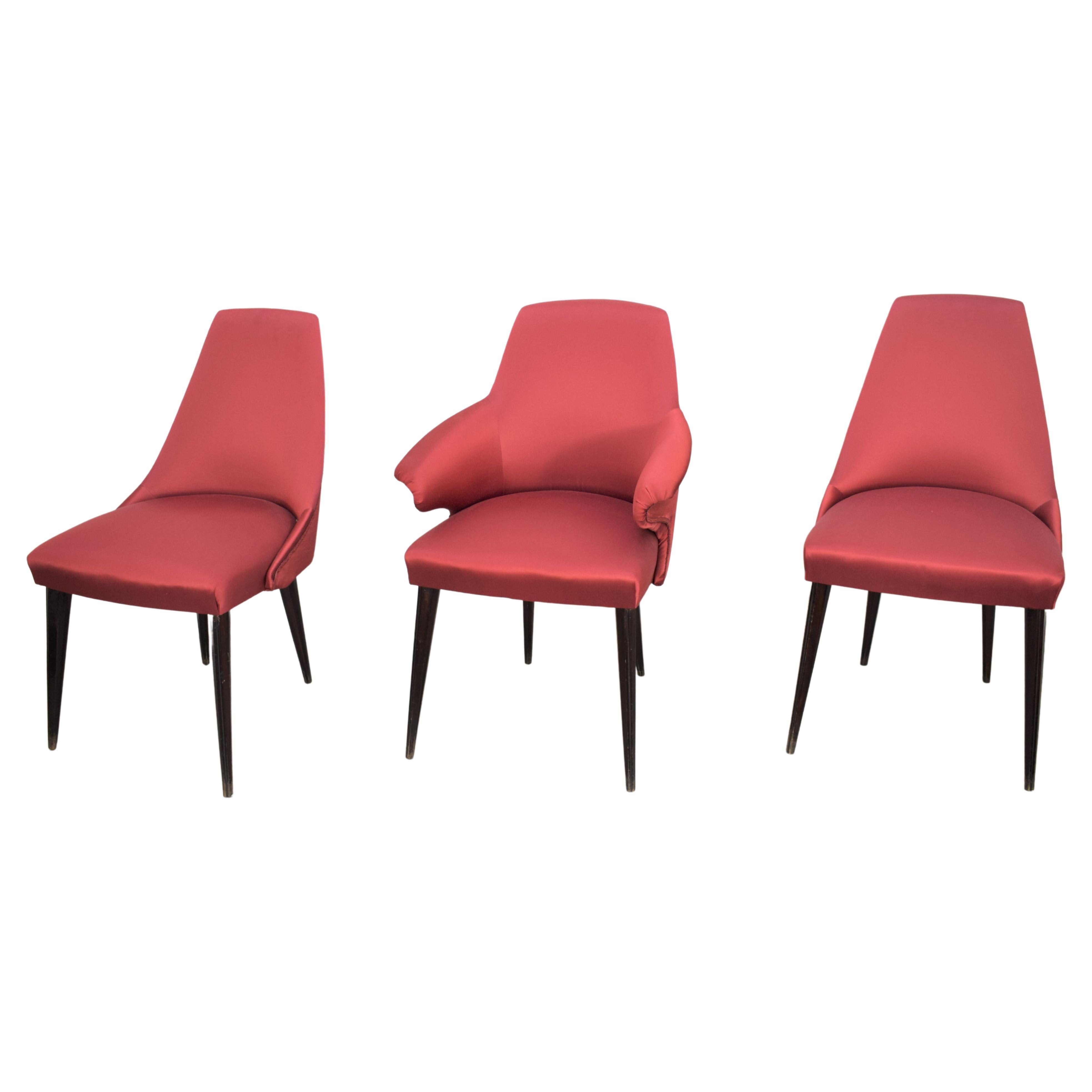 Set of 3 Italian Chairs, Osvaldo Borsani Style, 1960s For Sale