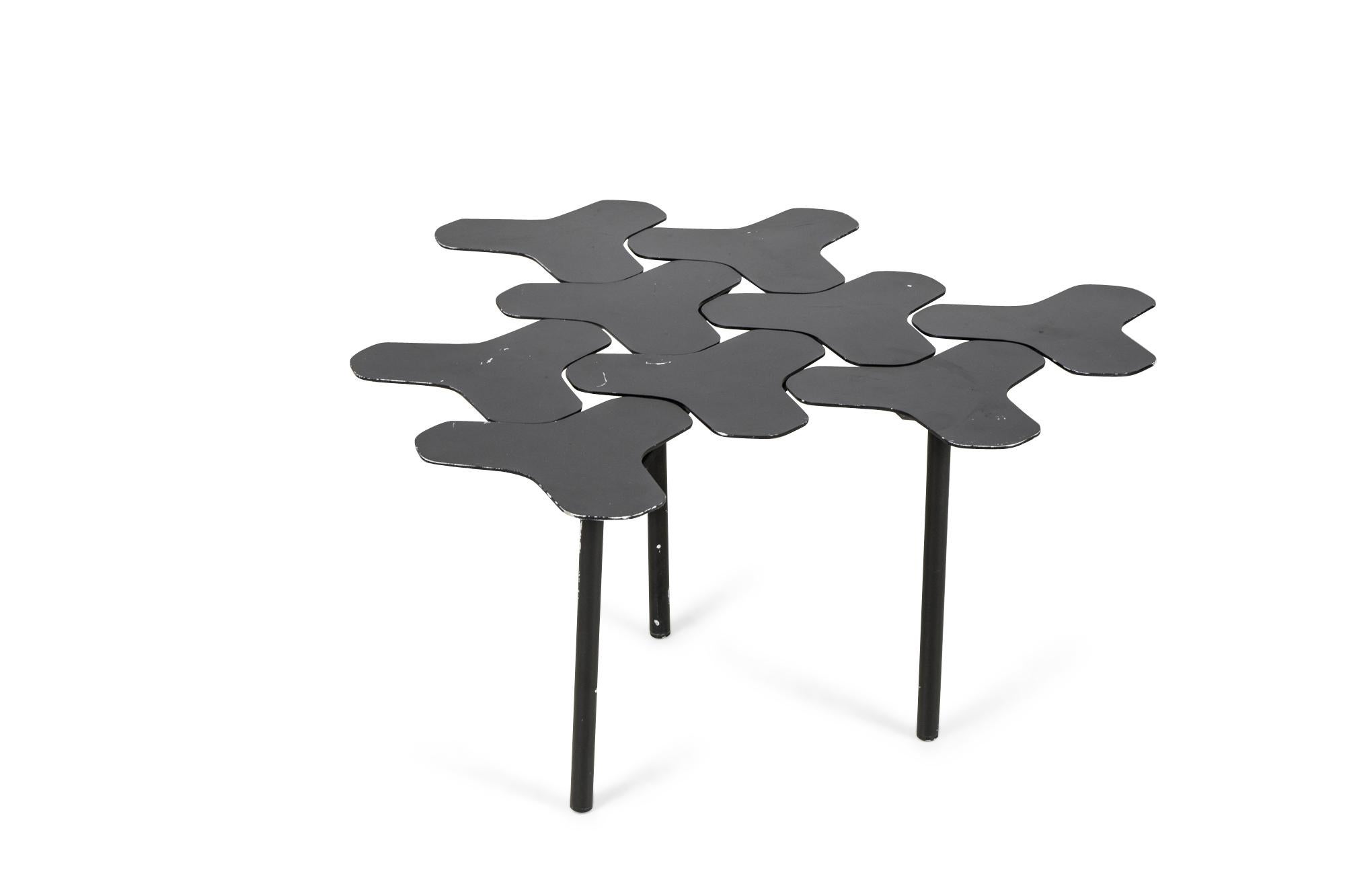 Modern Set of 3 Italian Contemporary Black Painted Side Tables / Interlocking Coffee For Sale