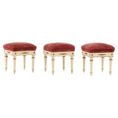 Set of 3 Italian Empire style Painted and Giltwood Stools, C. 1890.