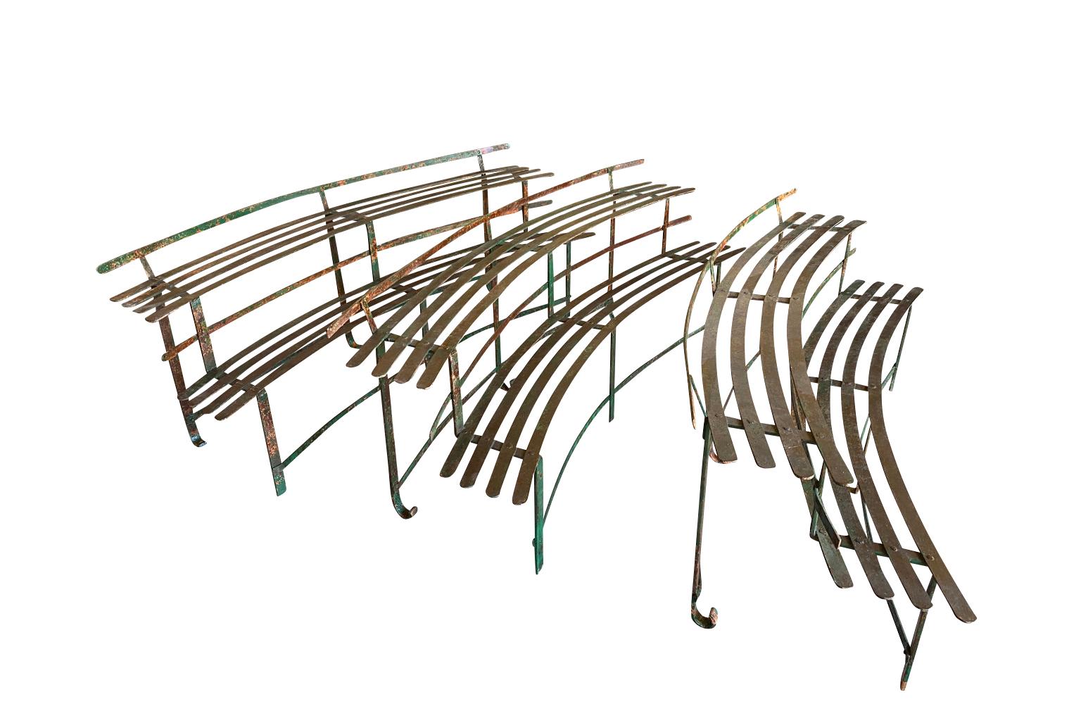 A terrific set of 3 Italian semicircular shaped Plant Display Stands - Benches.  Wonderfully crafted from painted iron.  Very weighty and excellent quality.
