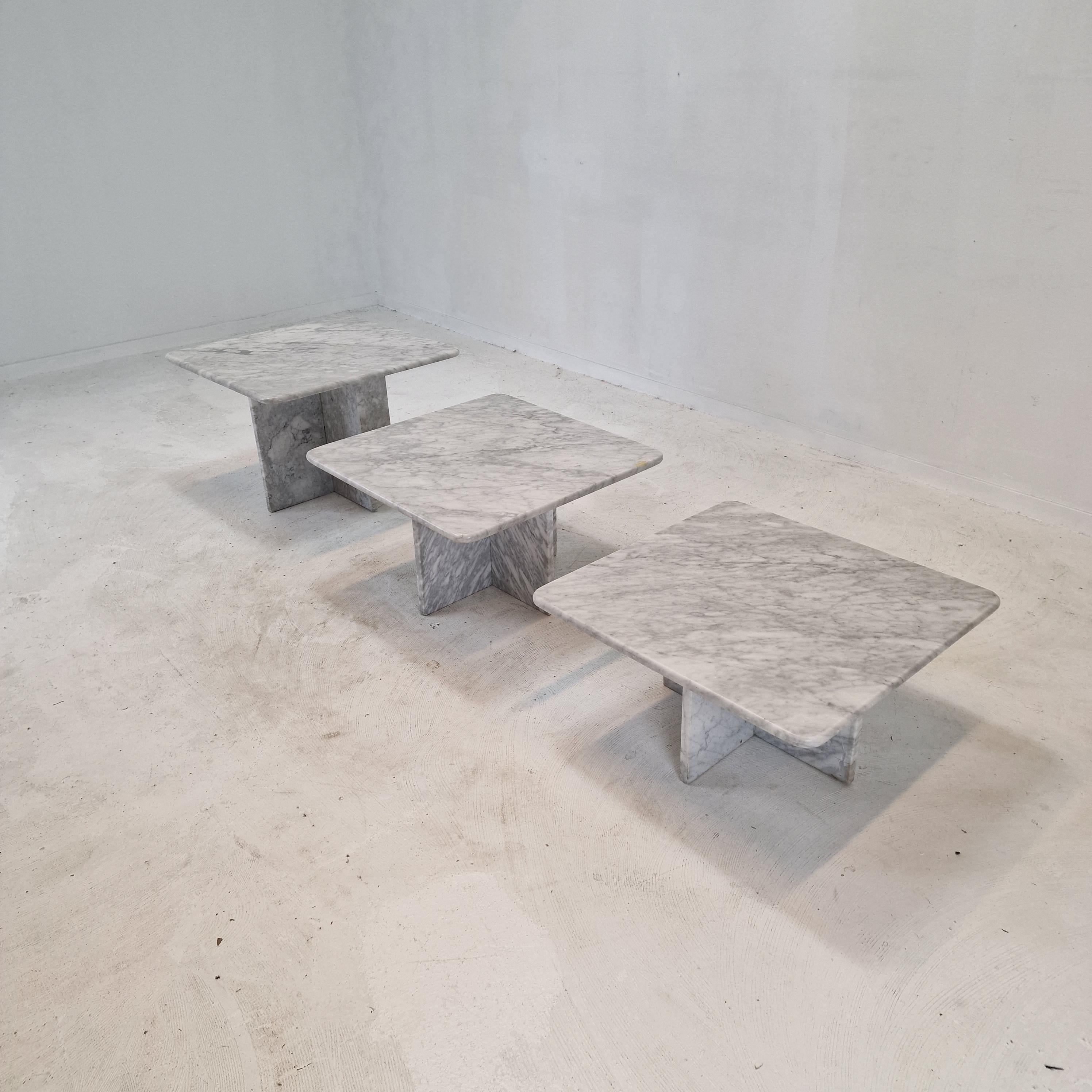 Mid-Century Modern Set of 3 Italian Marble Coffee or Side Tables, 1970s For Sale