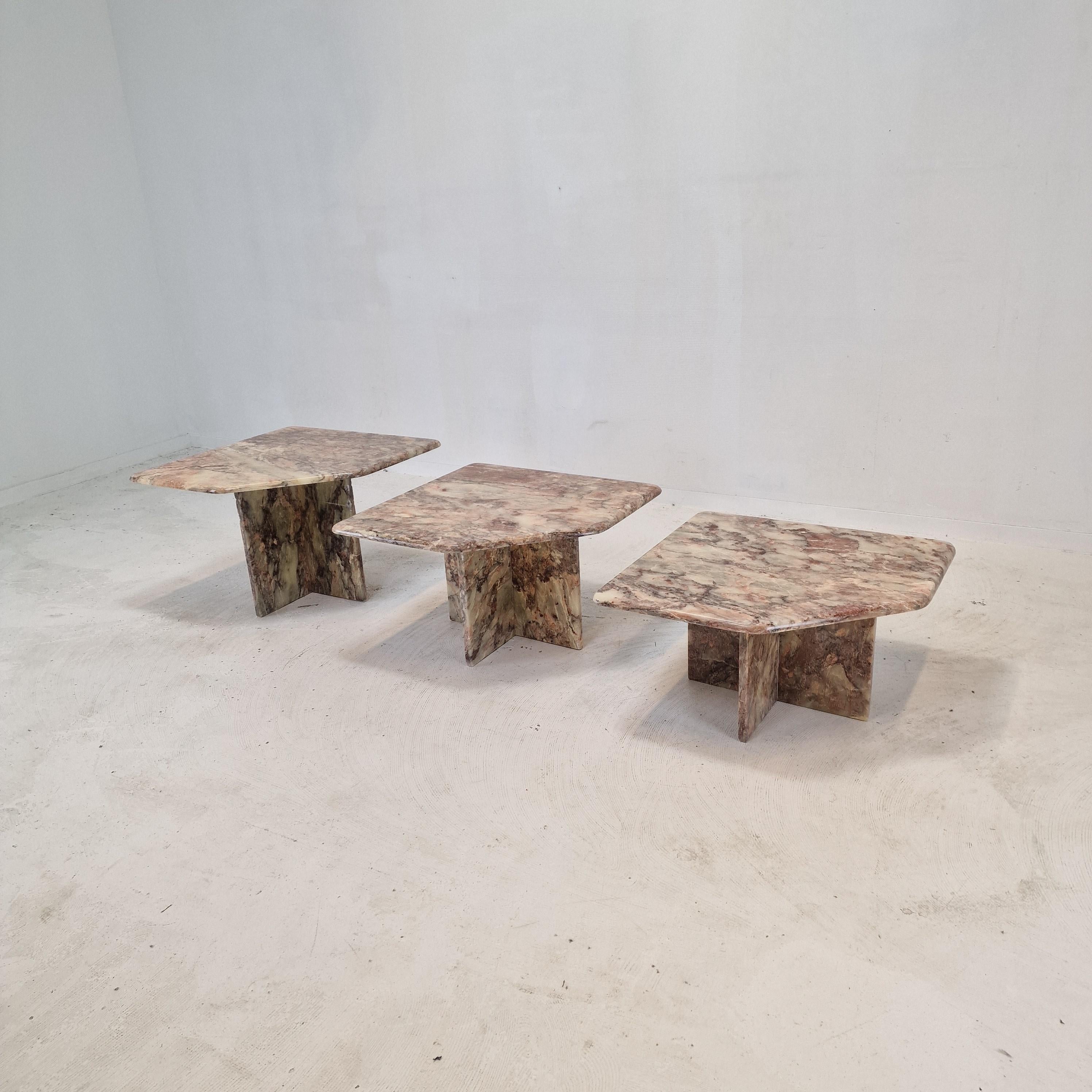 Mid-Century Modern Set of 3 Italian Marble Coffee or Side Tables, 1970s For Sale