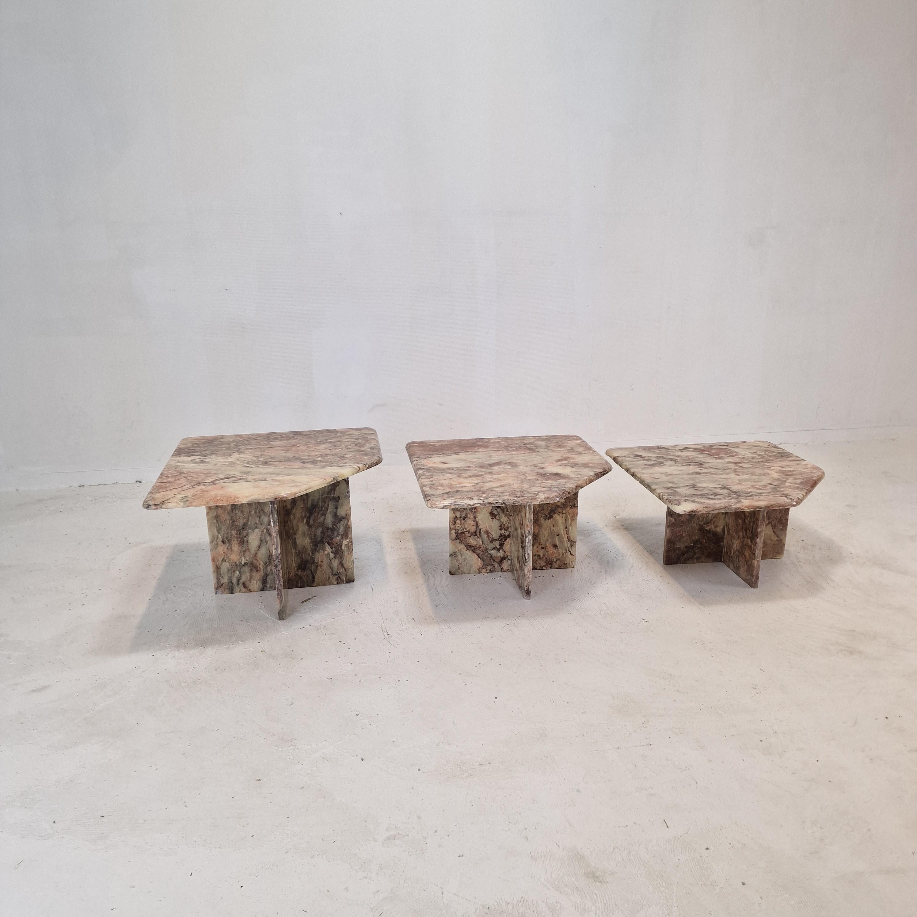 Hand-Crafted Set of 3 Italian Marble Coffee or Side Tables, 1970s For Sale
