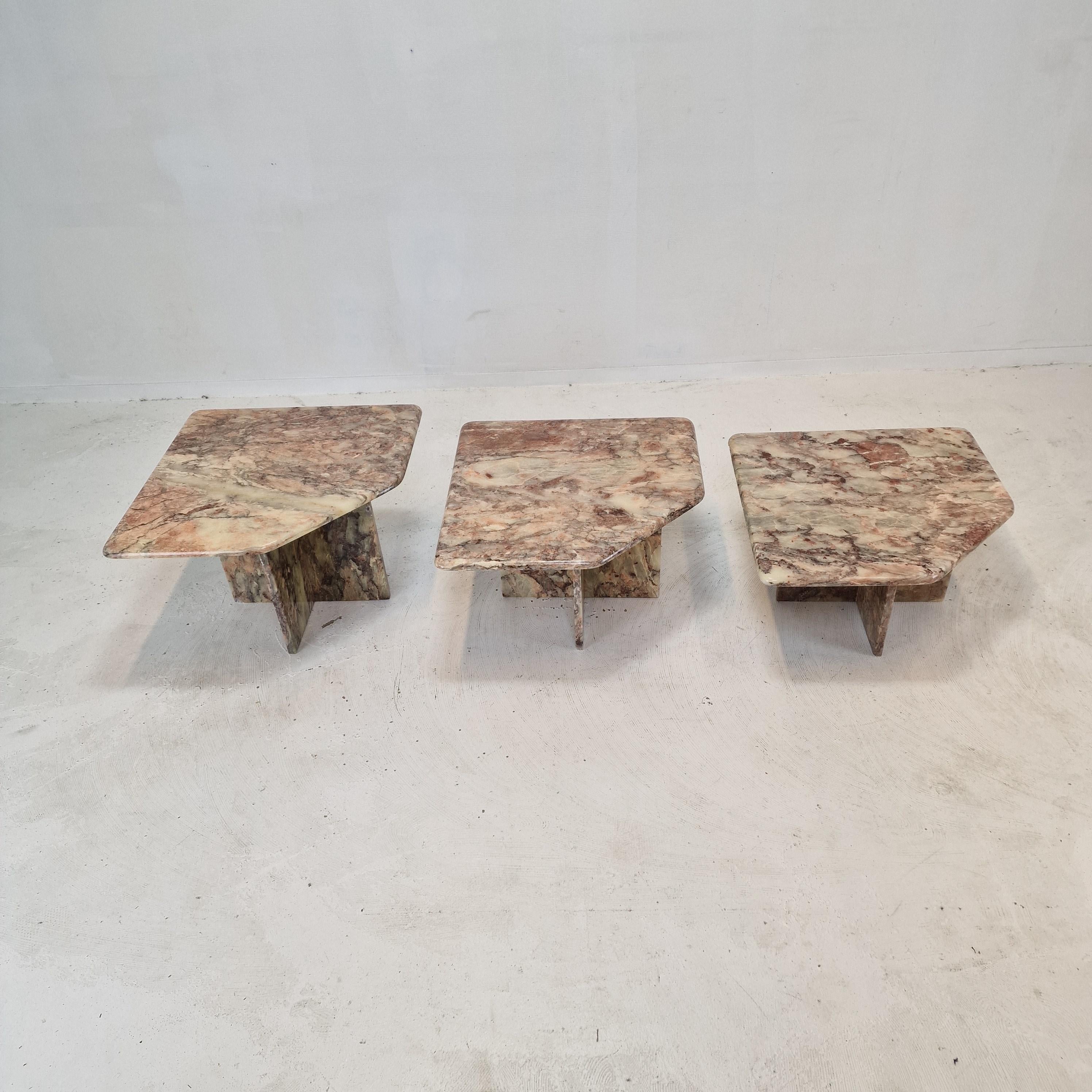 Hand-Crafted Set of 3 Italian Marble Coffee or Side Tables, 1970s For Sale