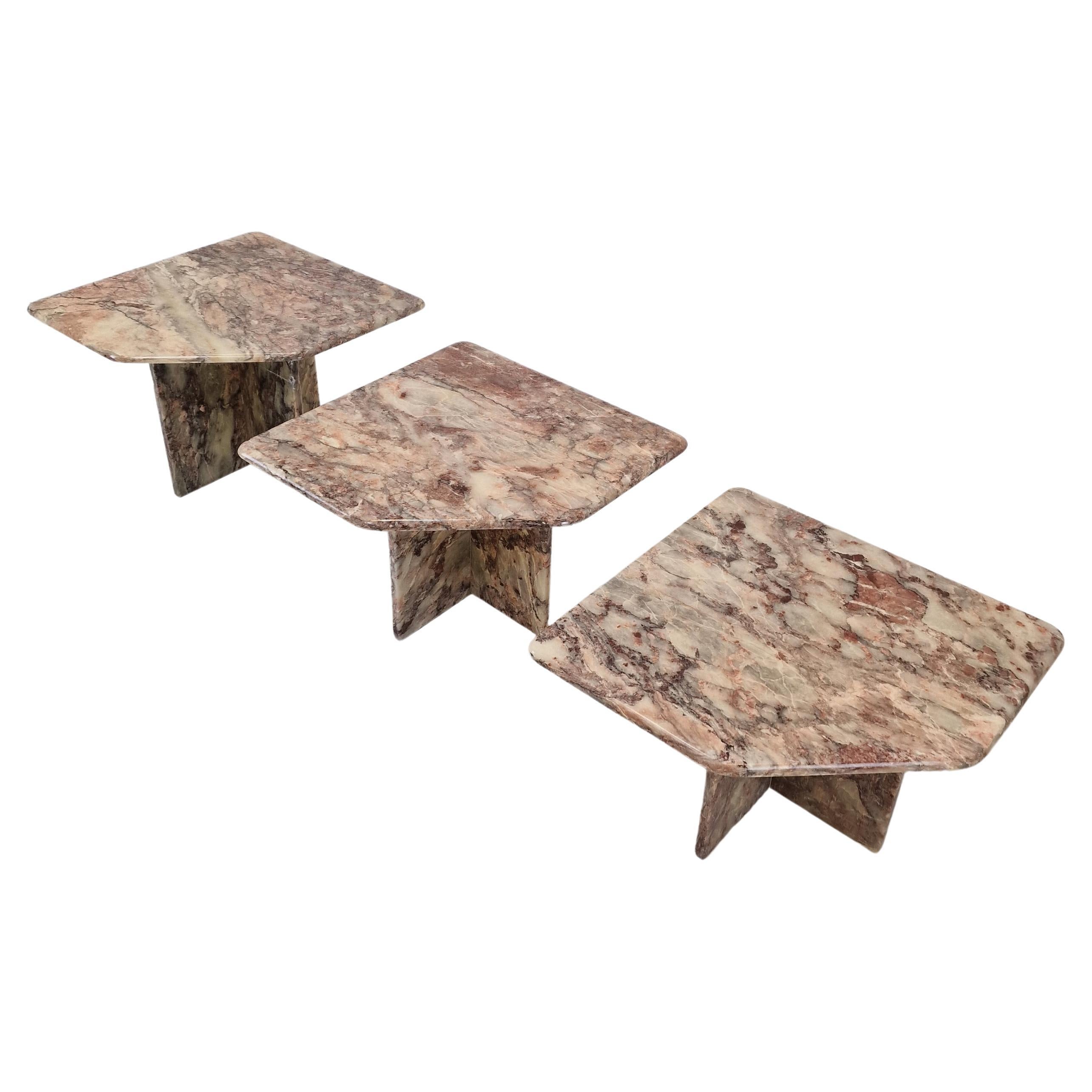 Set of 3 Italian Marble Coffee or Side Tables, 1970s For Sale