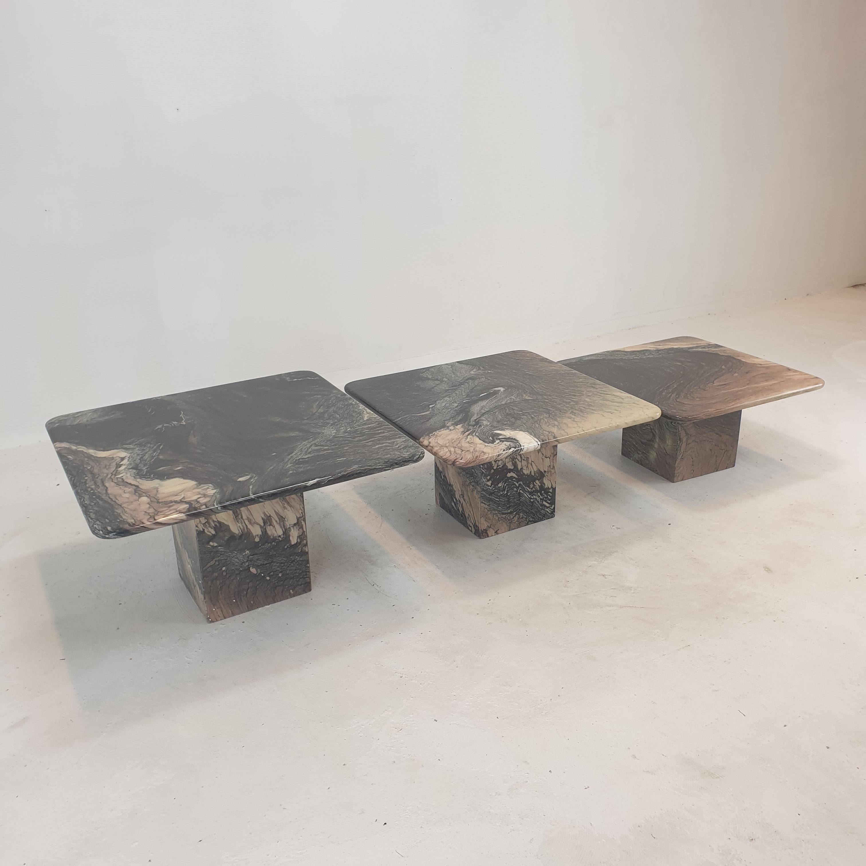 Set of 3 Italian Marble Coffee or Side Tables, 1980s For Sale 7