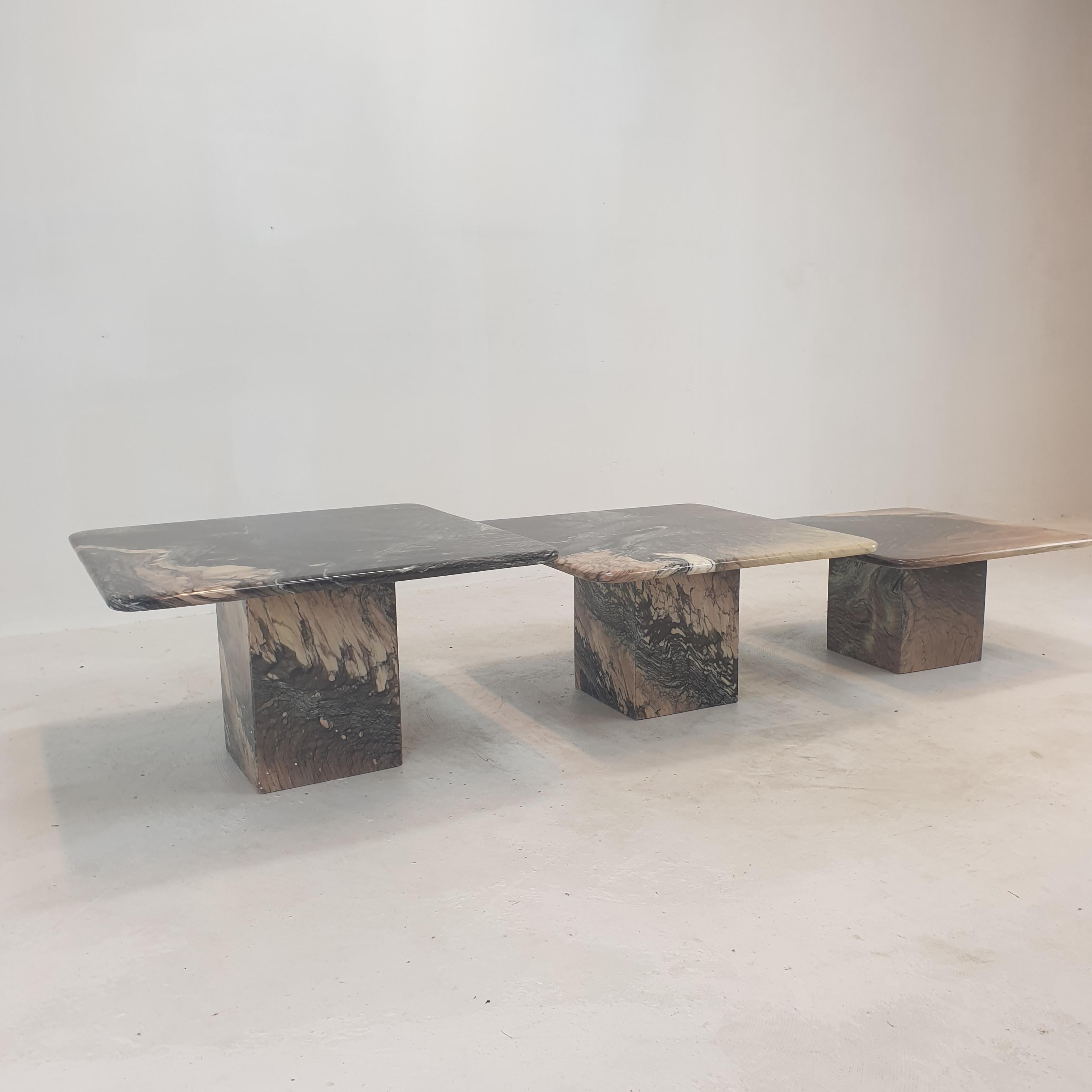 Set of 3 Italian Marble Coffee or Side Tables, 1980s For Sale 8